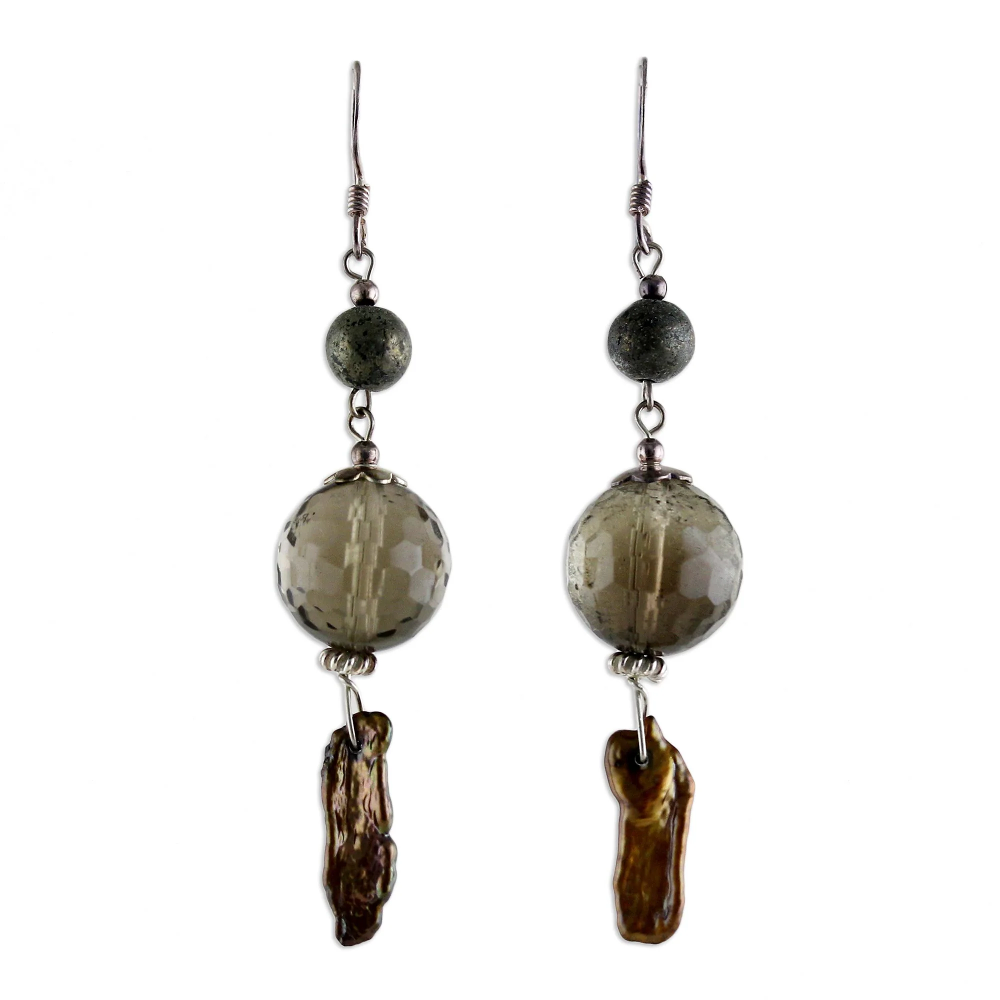 Beautiful Exotic Pearl and smoky quartz dangle earrings - Image 2