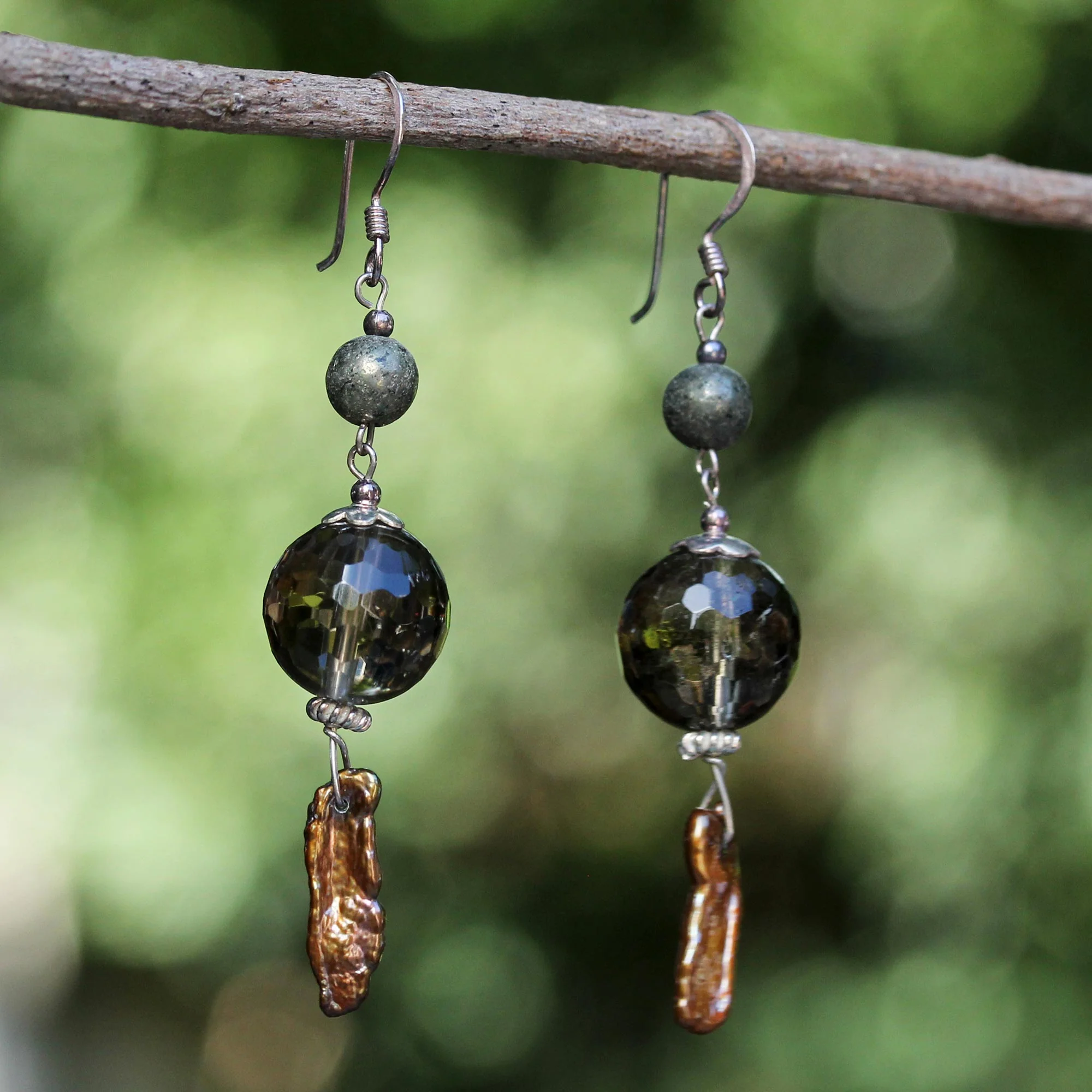 Beautiful Exotic Pearl and smoky quartz dangle earrings - Image 3