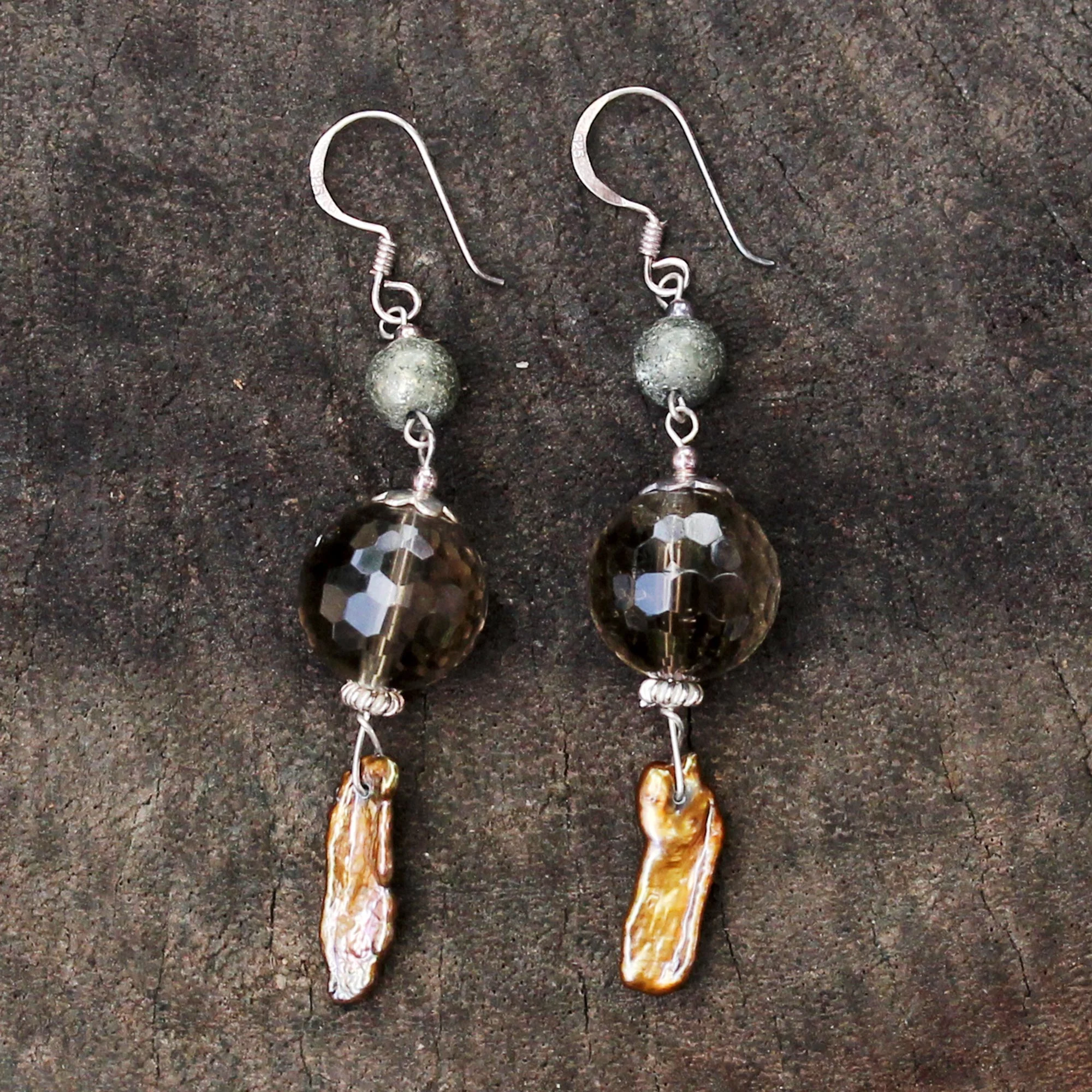 Beautiful Exotic Pearl and smoky quartz dangle earrings - Image 4