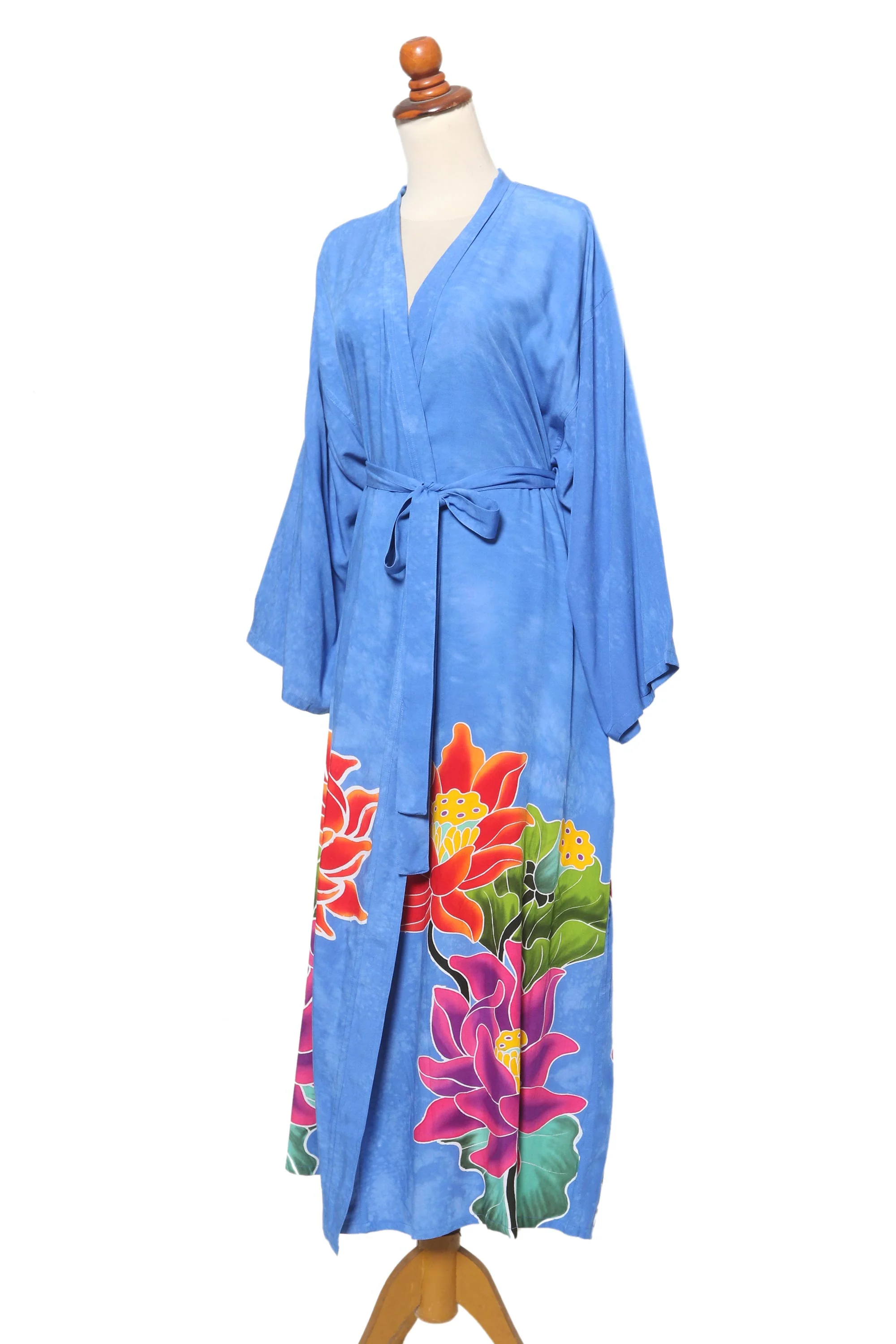 Beautiful Flowers in Blue Blue and Multicolored Floral Rayon Robe - Image 4