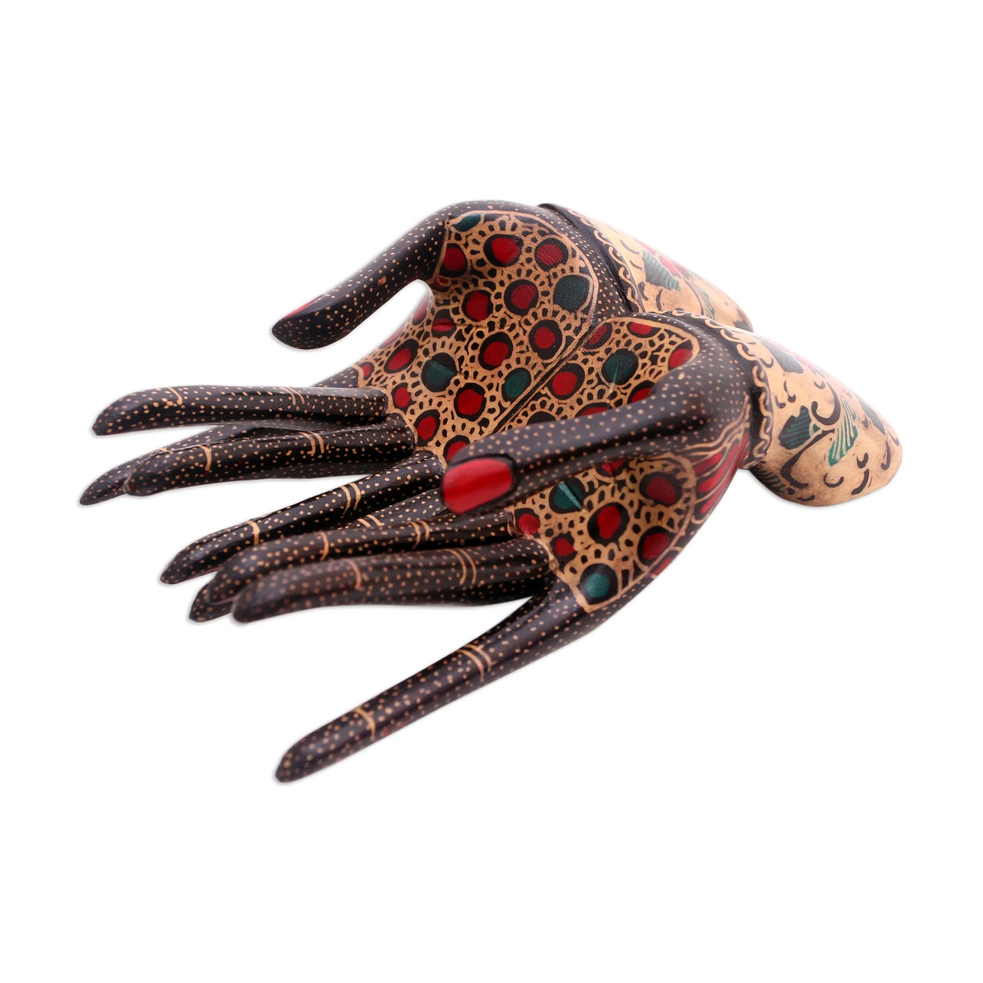 Beautiful Hands Floral Batik Wood Ring Holder from Java - Image 4