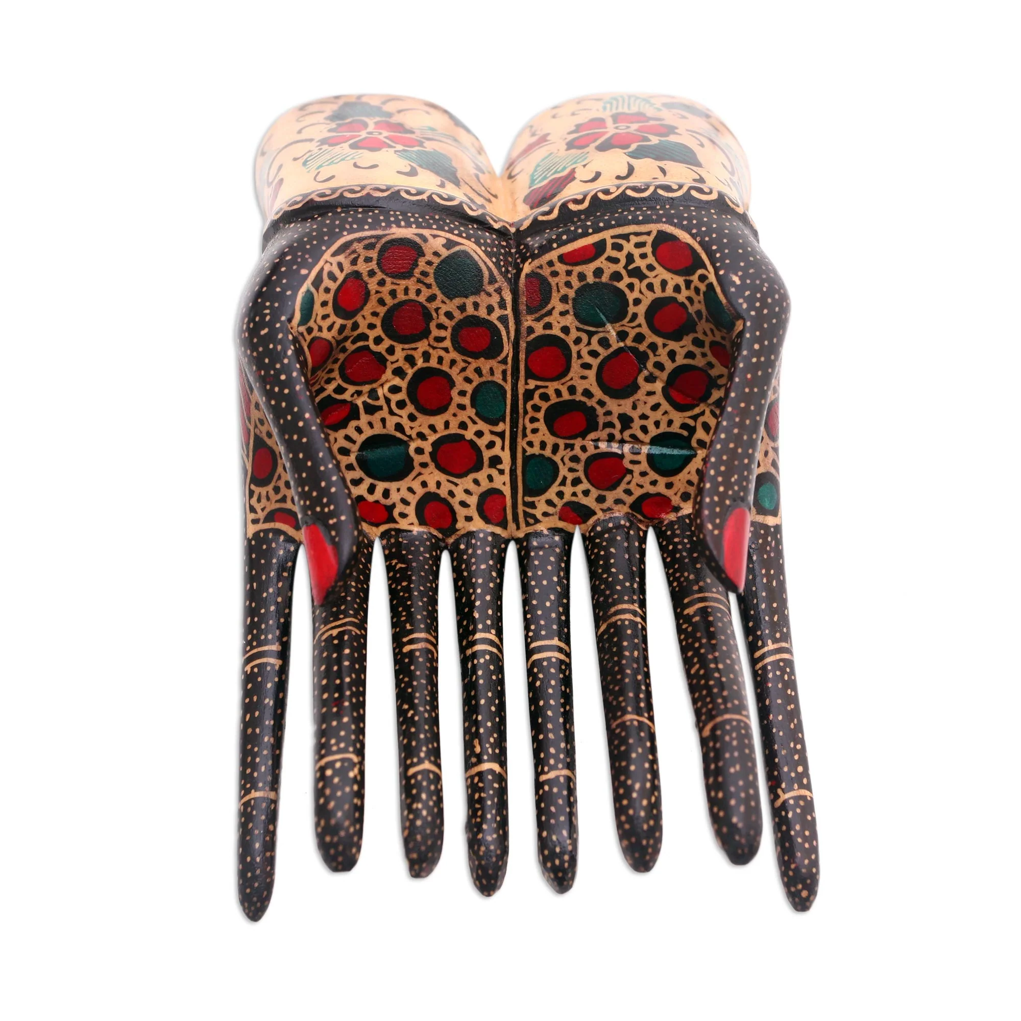 Beautiful Hands Floral Batik Wood Ring Holder from Java - Image 5