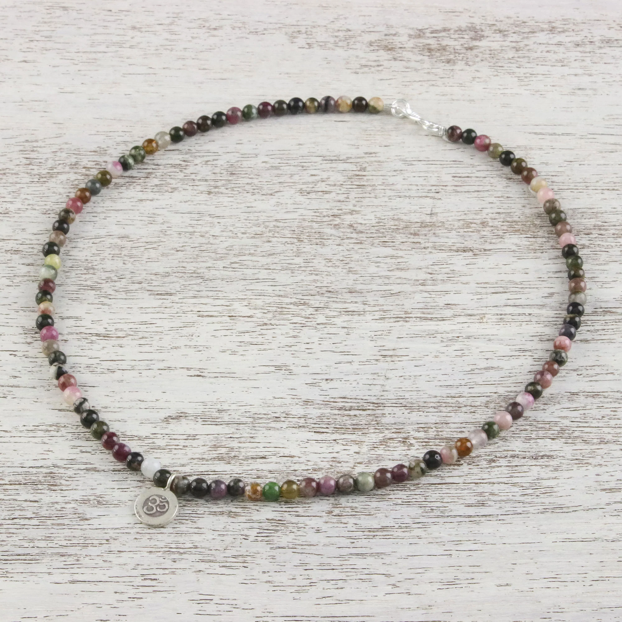 Beautiful Om Tourmaline Om Beaded Pendant Necklace from Thailand - Image 4