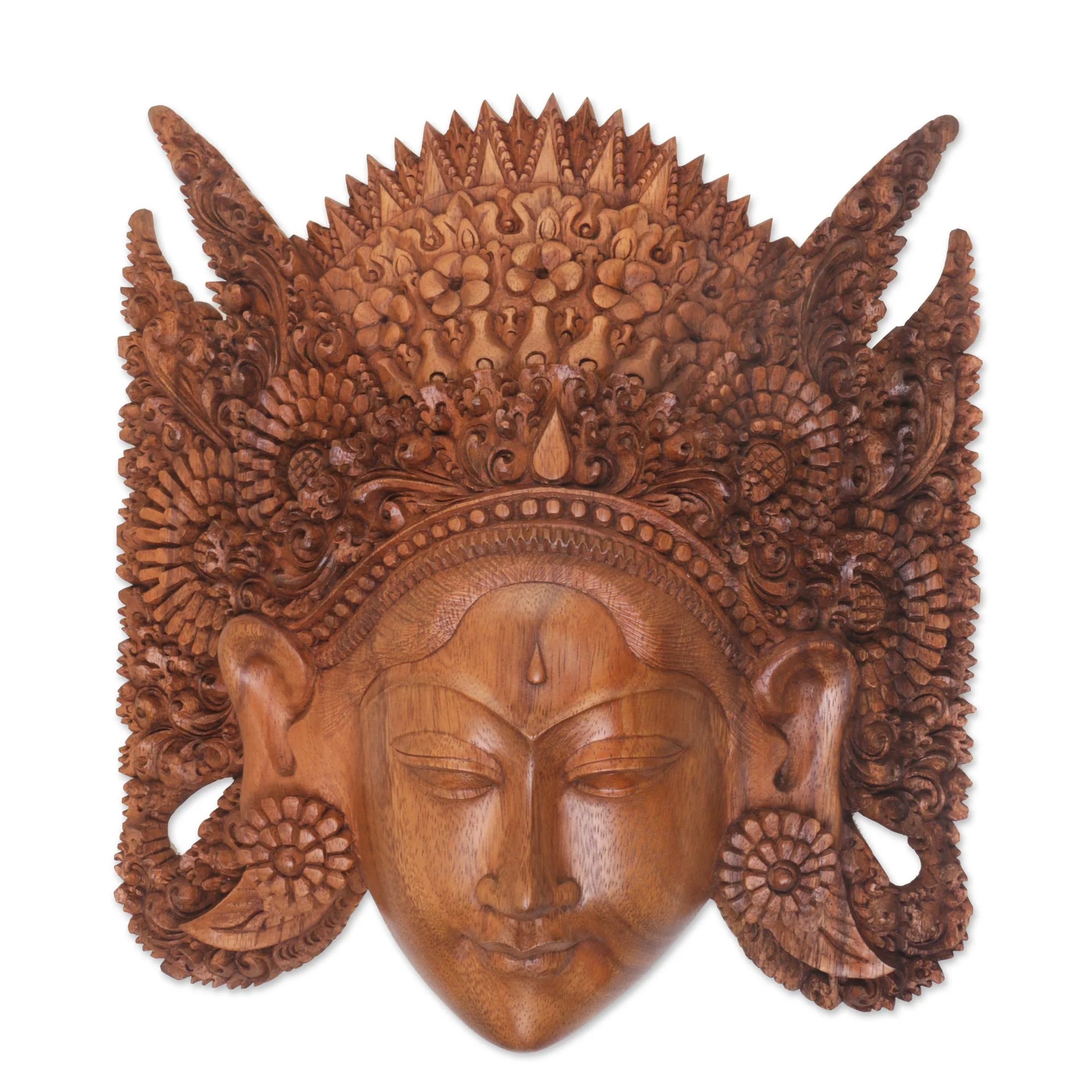 Beautiful Sita Balinese Handcarved Wood Mask of Sita Wife of Rama - Image 2