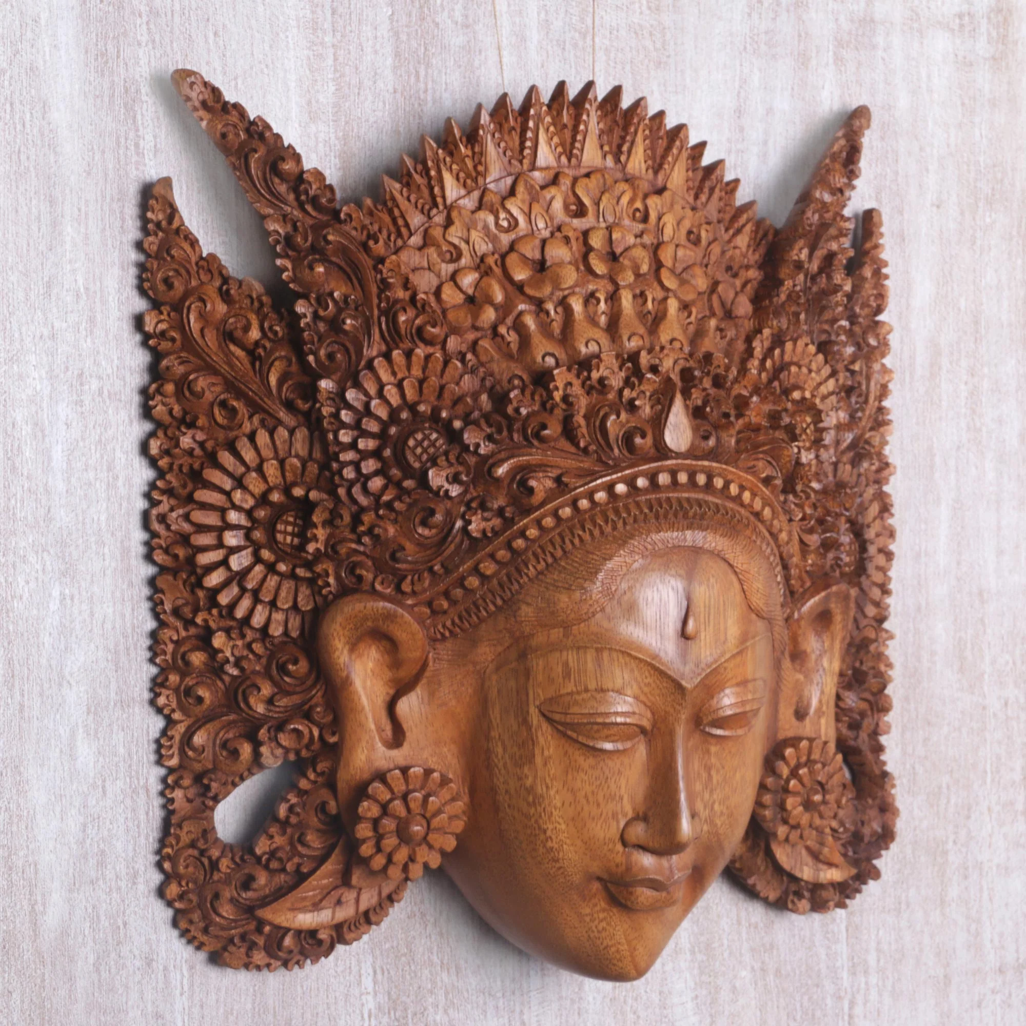 Beautiful Sita Balinese Handcarved Wood Mask of Sita Wife of Rama - Image 3