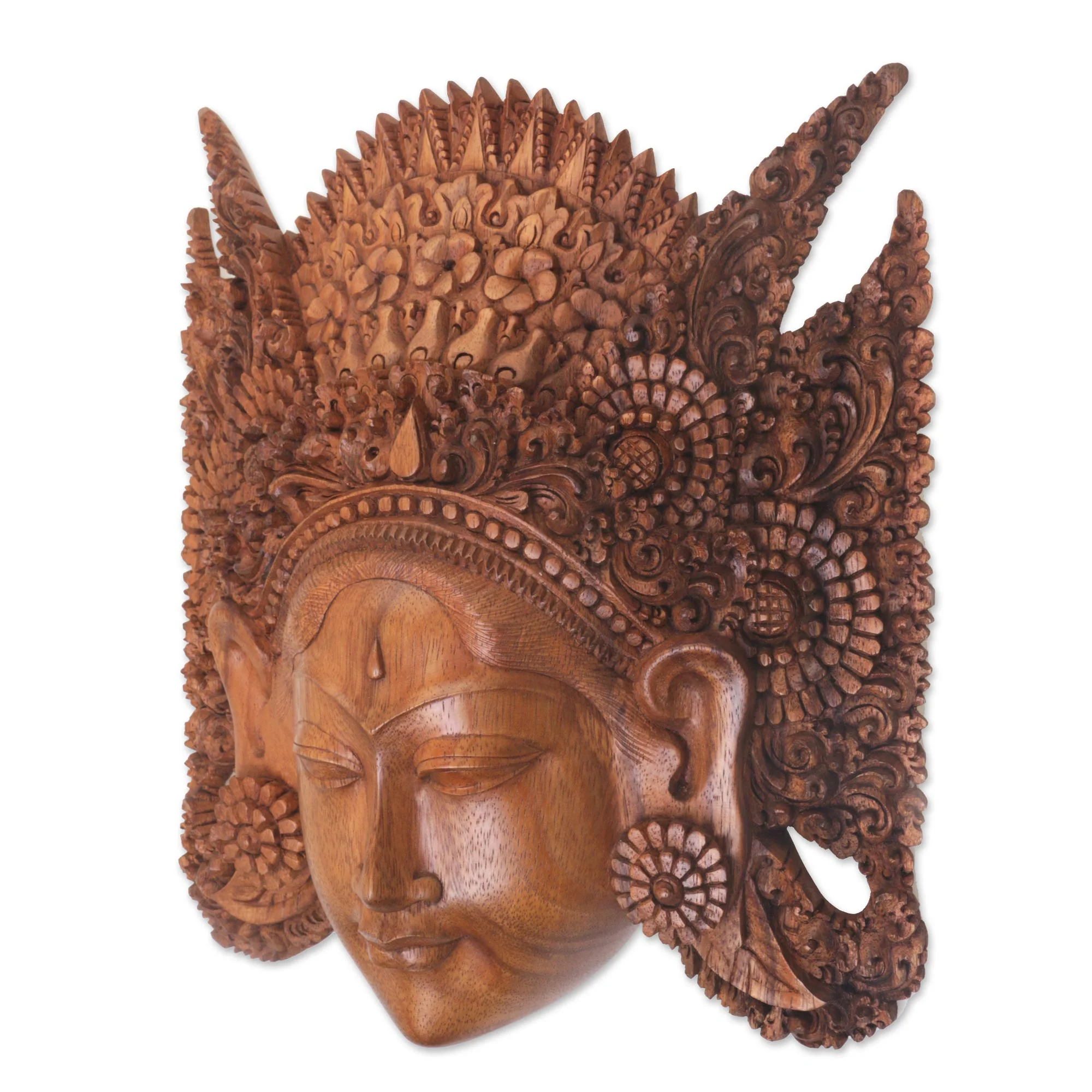 Beautiful Sita Balinese Handcarved Wood Mask of Sita Wife of Rama - Image 4
