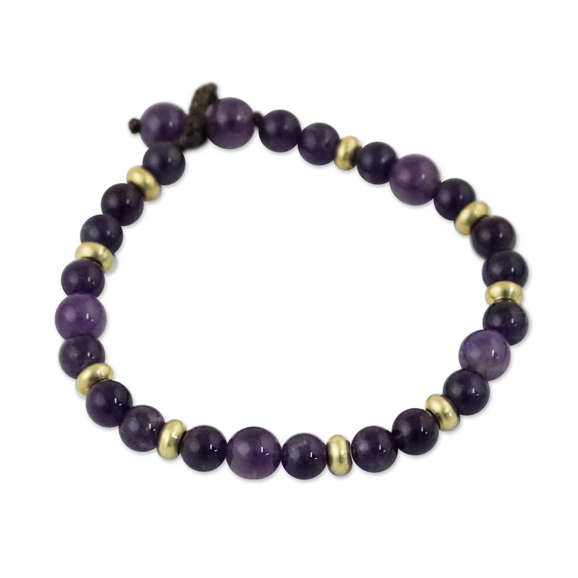 Beautiful Thai in Purple Amethyst and Brass Beaded Bracelet from Thailand - Image 2