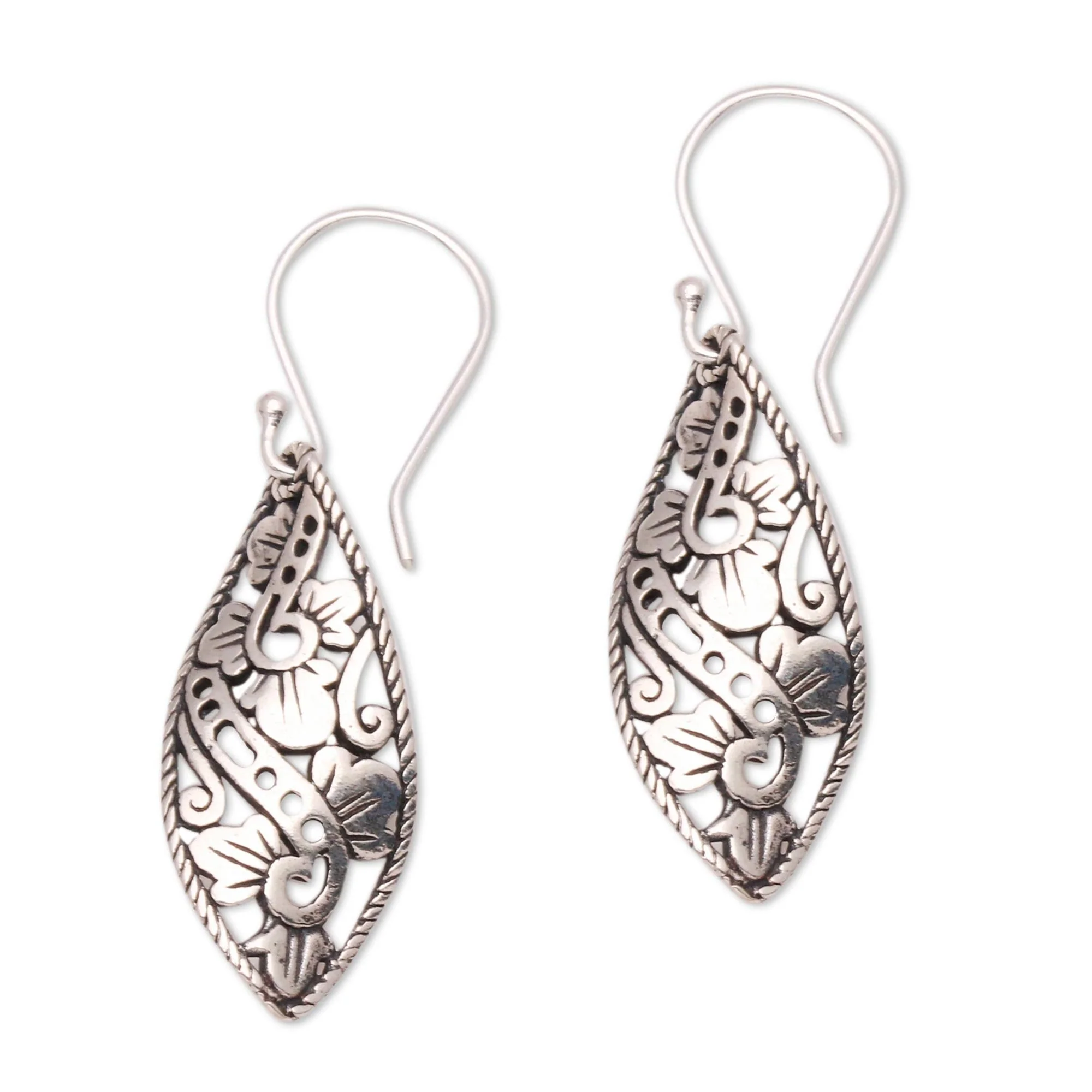 Beautiful Twist Openwork Sterling Silver Dangle Earrings from Bali - Image 2