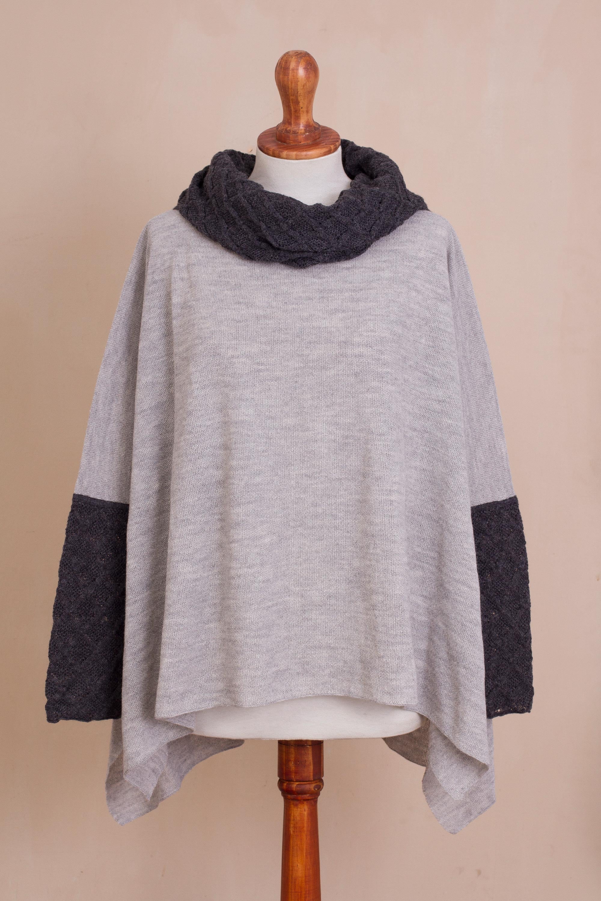 Beautiful Warmth in Dove Grey Knit Alpaca Blend Pullover in Dove Grey from Peru - Image 4