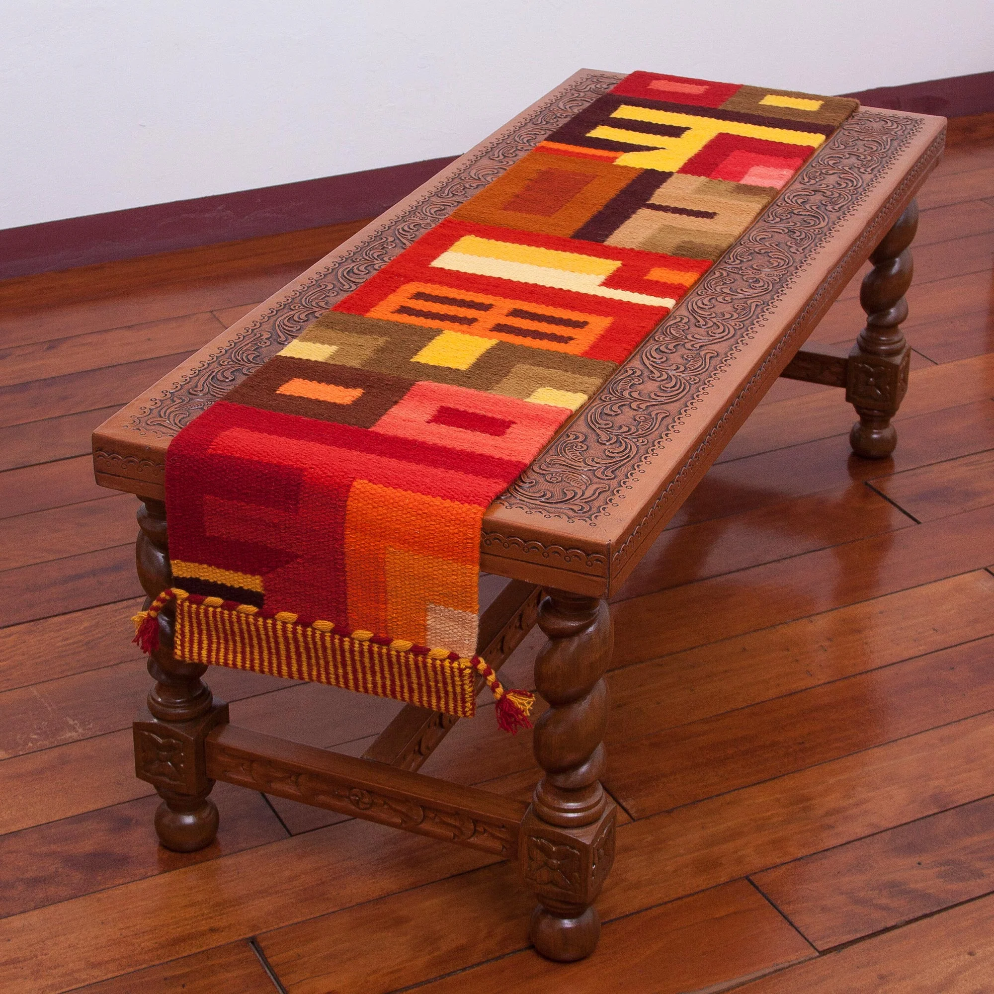 Beauty in Asymmetry Handwoven Colorful Wool Blend Table Runner from Peru - Image 3