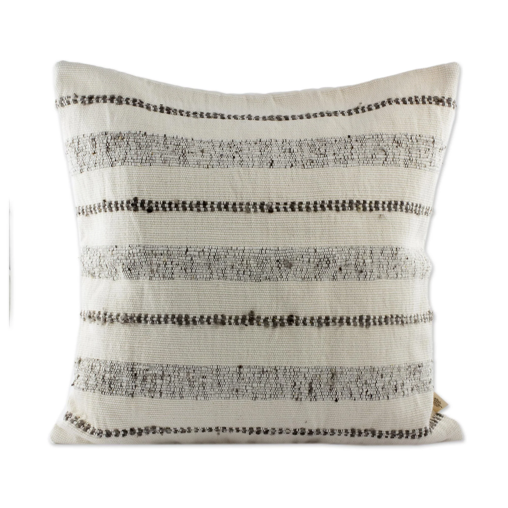 Beauty in Taupe Guatemalan Taupe Striped Backstrap Woven Wool Cushion Cover - Image 2