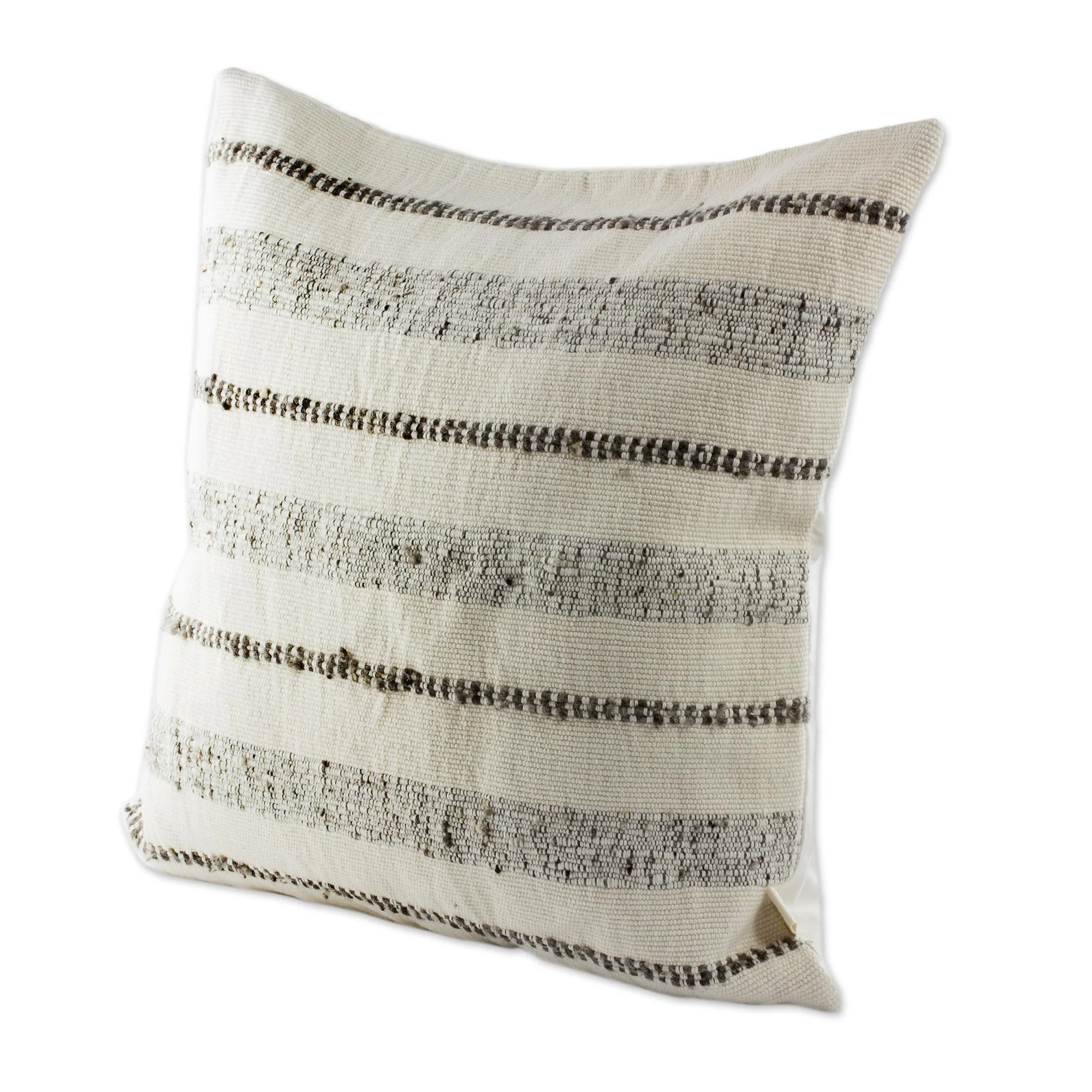 Beauty in Taupe Guatemalan Taupe Striped Backstrap Woven Wool Cushion Cover - Image 3