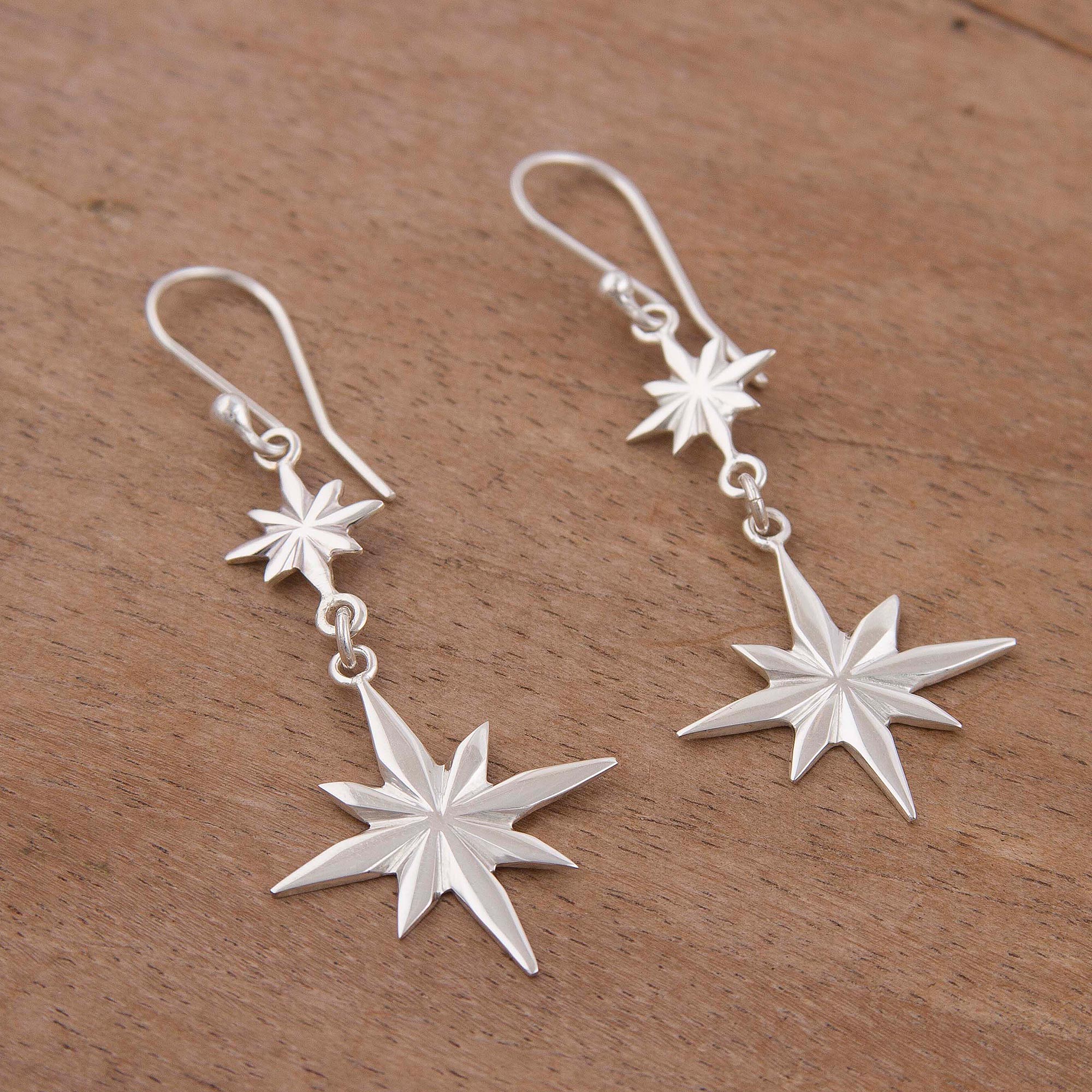 Beauty of the Cosmos Star-Themed Sterling Silver Dangle Earrings form Peru - Image 3