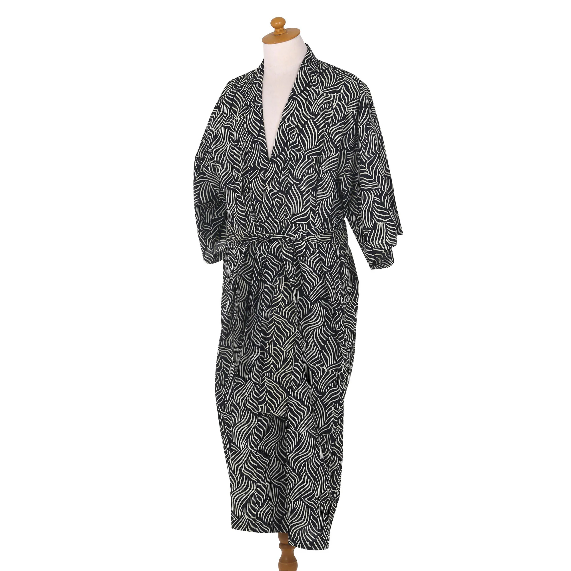 Bedeg Black & Grey Men's Cotton Batik Robe - Image 2