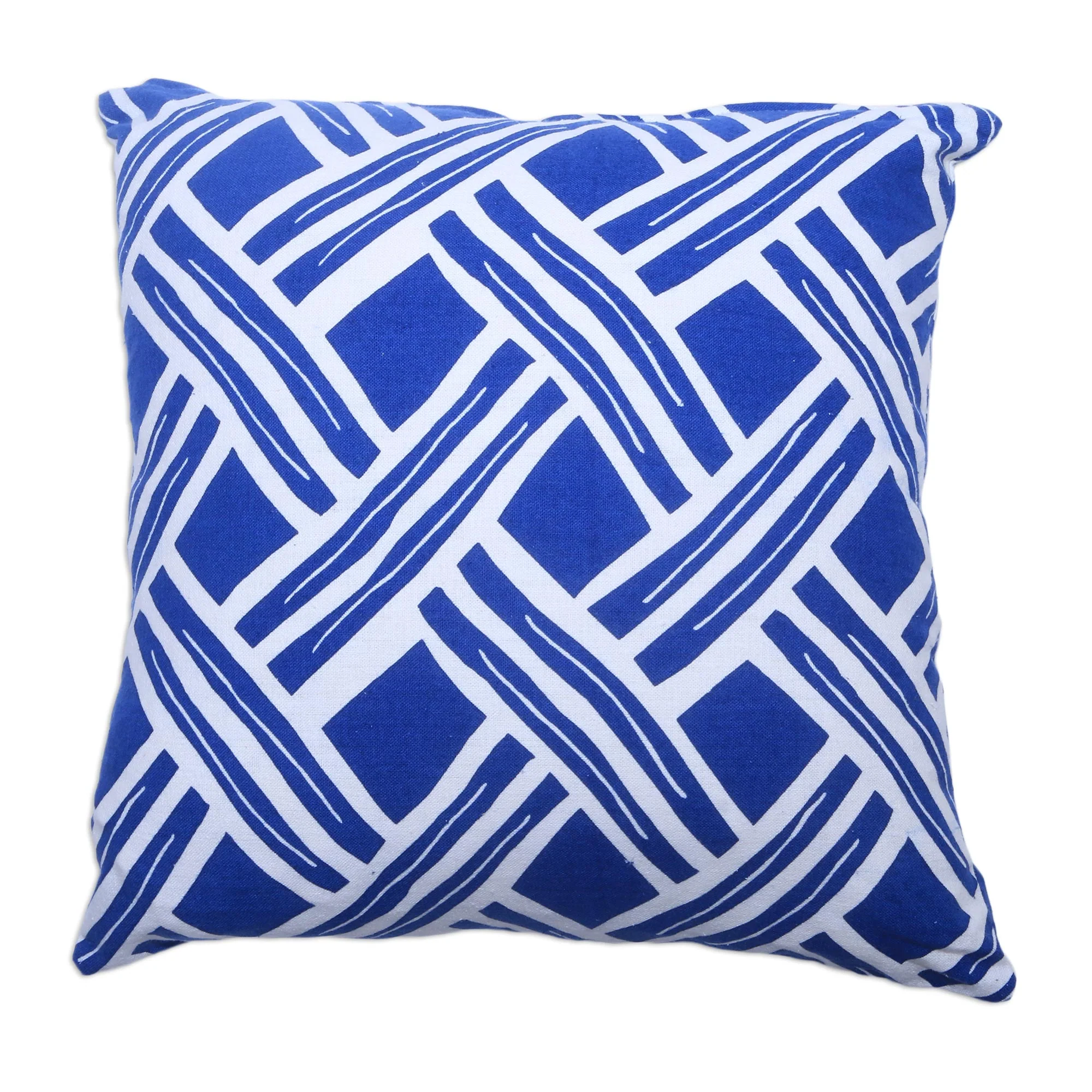 Bedeg in Bali Pair of Blue and White Cotton Cushion Covers from Bali - Image 5