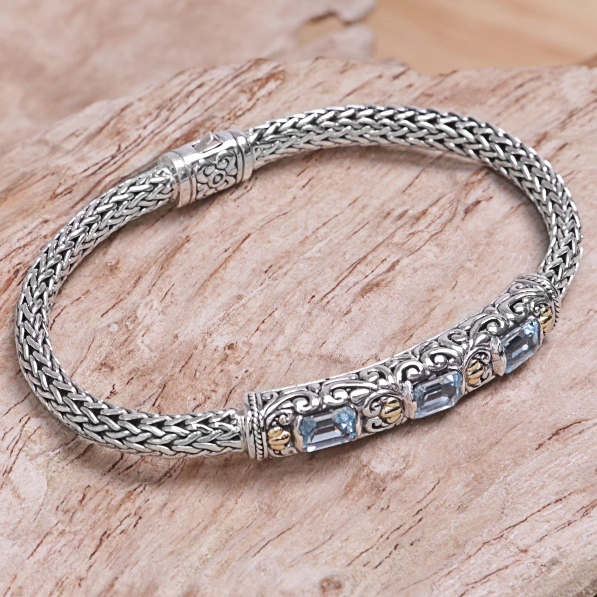 Bedugul Temple Blue Topaz Chain Bracelet - Image 2