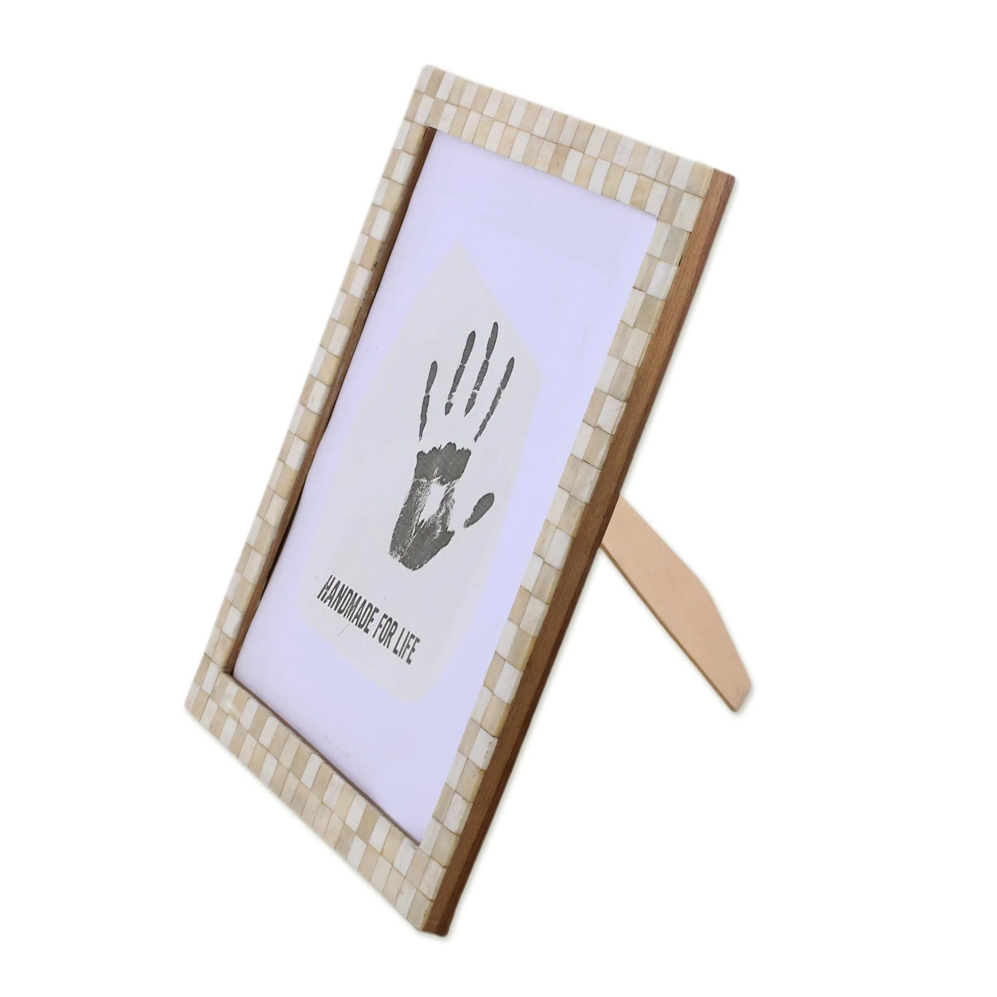 Beige Checkers 10x10 Handcrafted Square Bone Photo Frame from India - Image 4