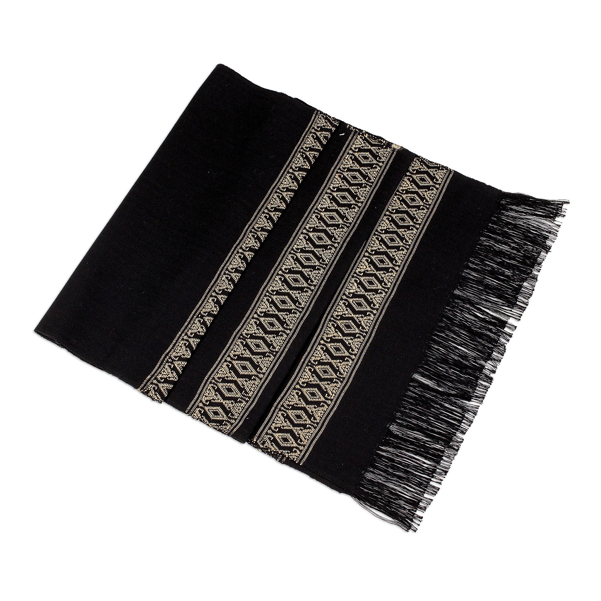 Beige Moon Handwoven Cotton Table Runner in Black from Guatemala - Image 2