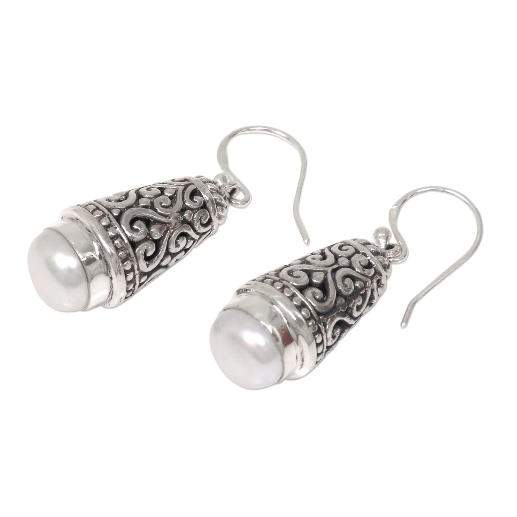 Bells of Bali Balinese Cultured Pearl Earrings in Sterling Silver - Image 3