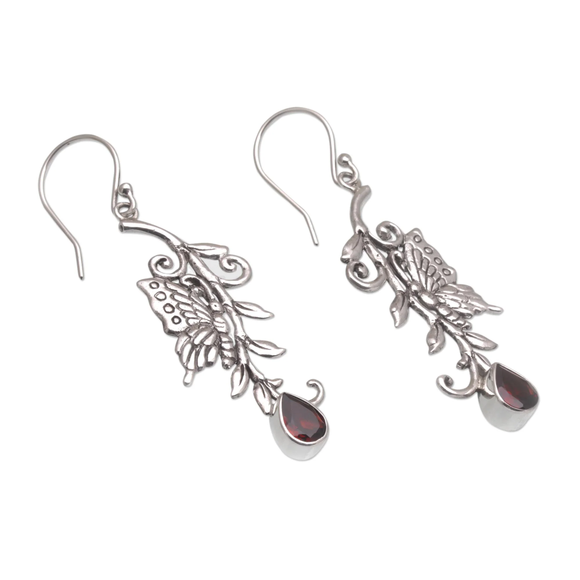 Beloved Butterfly Garnet and Sterling Silver Butterfly Dangle Earrings - Image 5