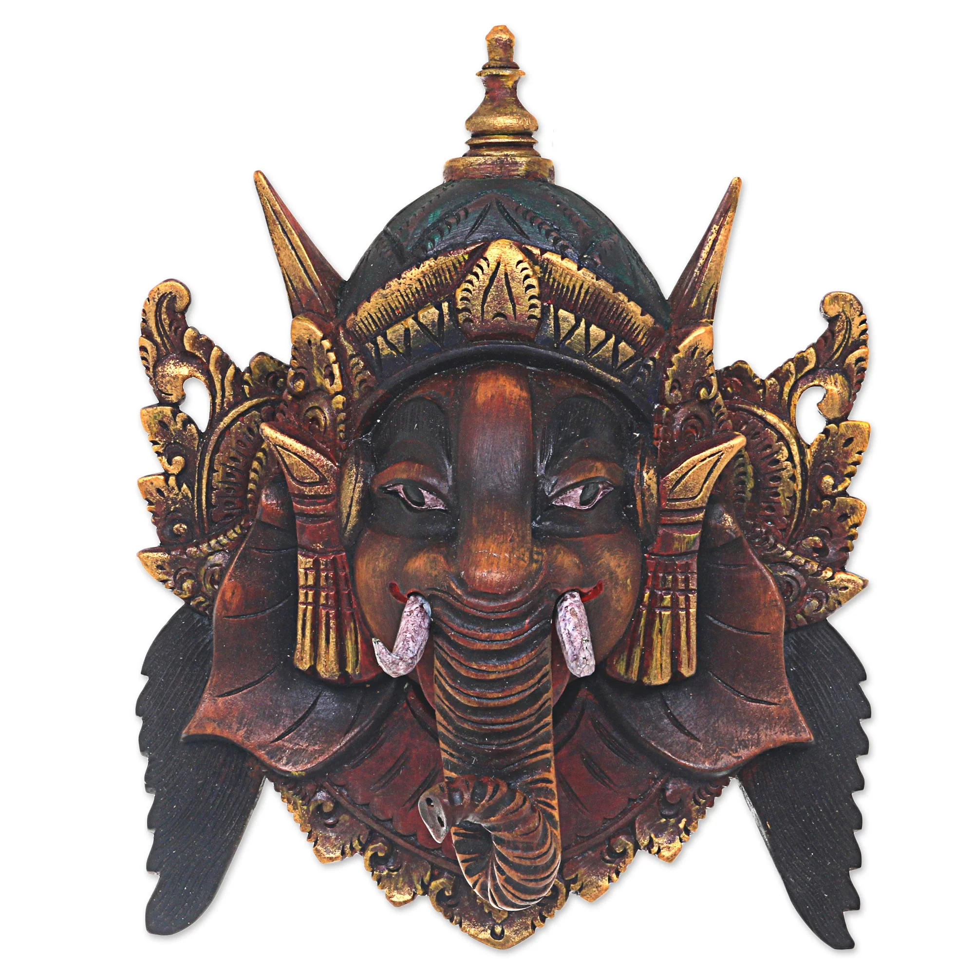 Bestower of Happiness Artisan Crafted Acacia Wood Mask of Ganesha from Bali - Image 2