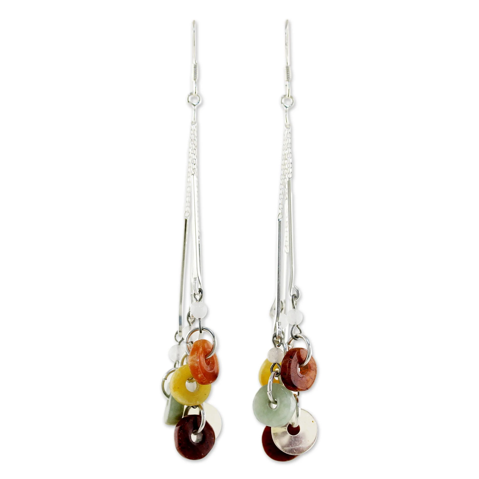 Between Nations Silver Jade & Rainbow Moonstone Earrings - Image 2