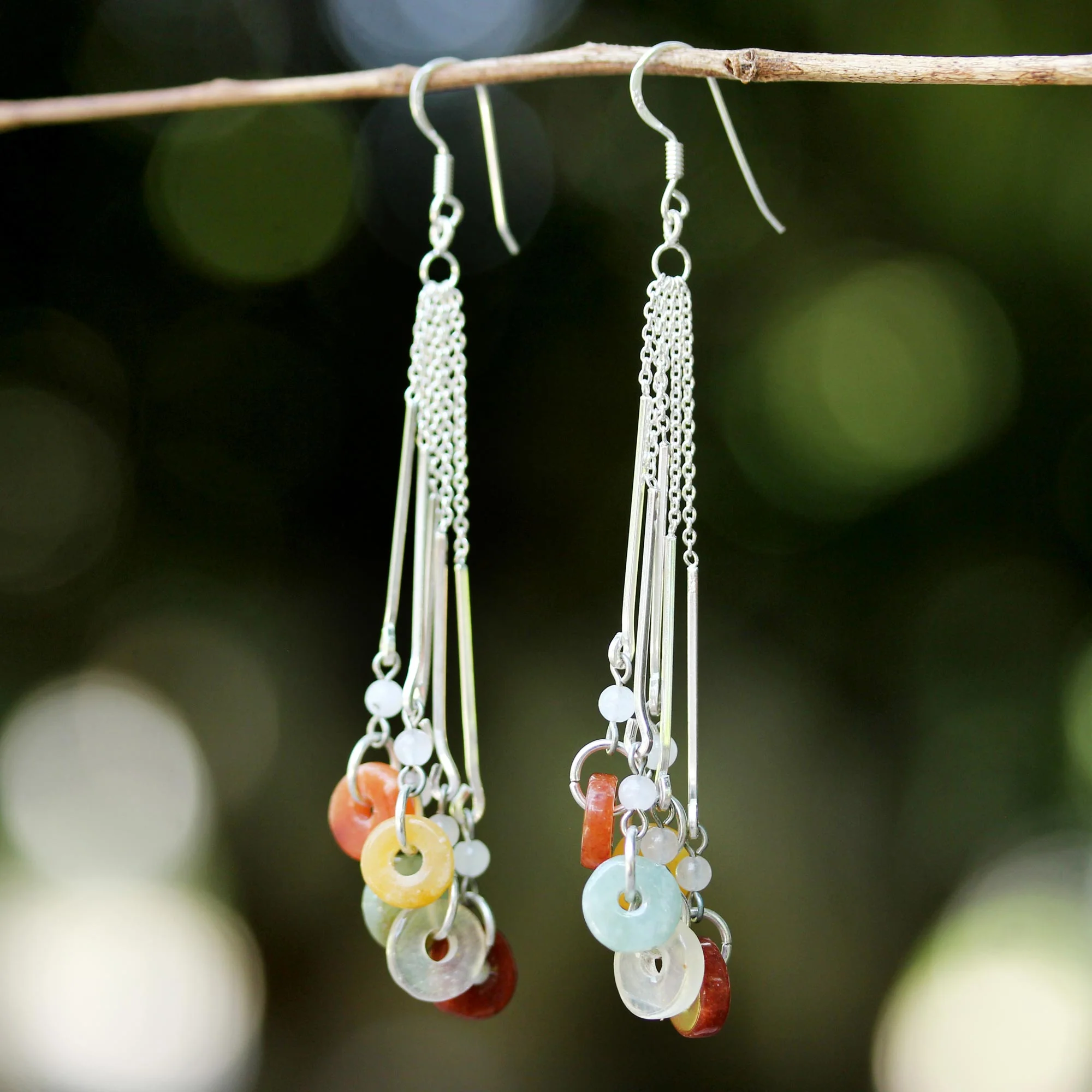 Between Nations Silver Jade & Rainbow Moonstone Earrings - Image 4