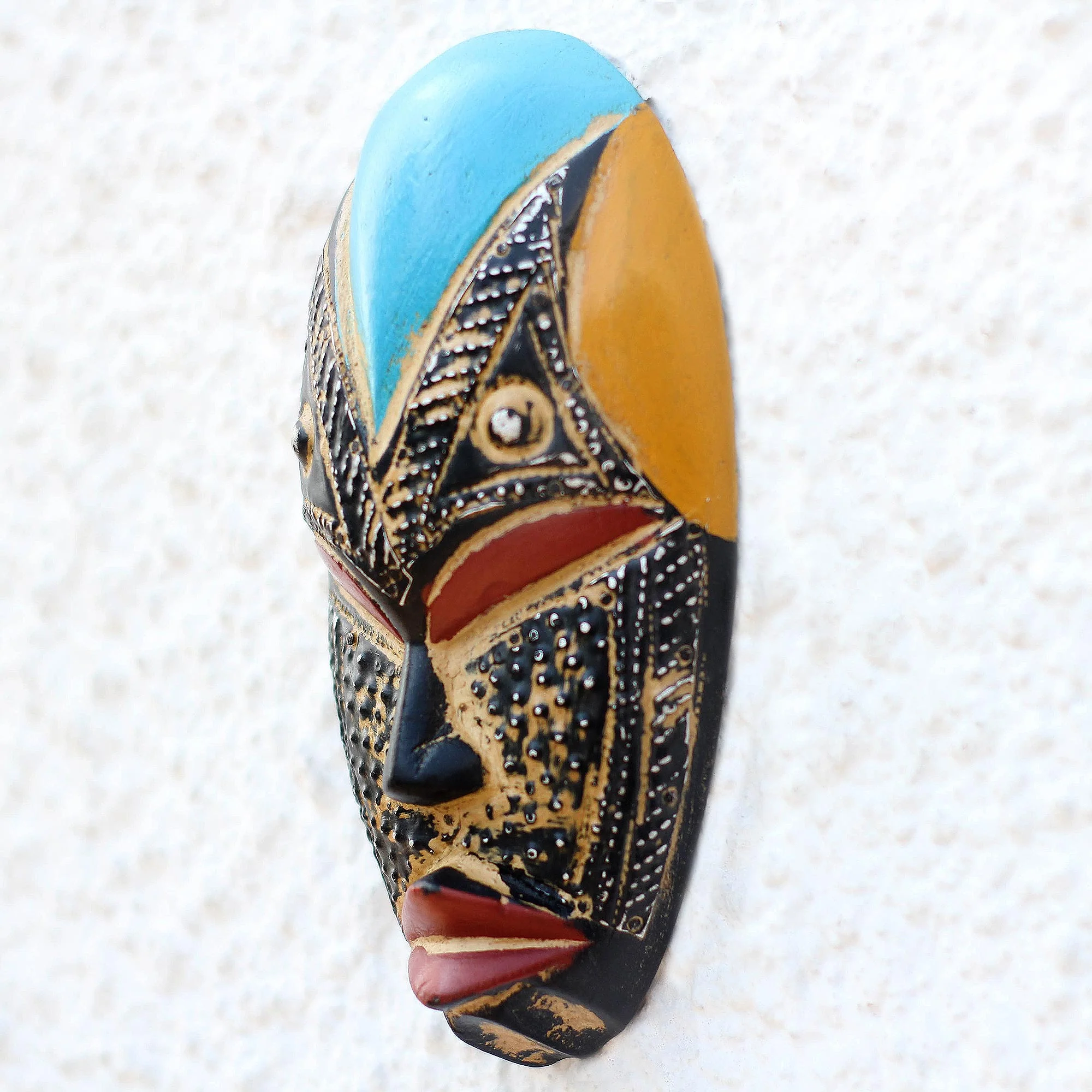 Bheka Hand Carved West African Wood Mask with Aluminum Accents - Image 3