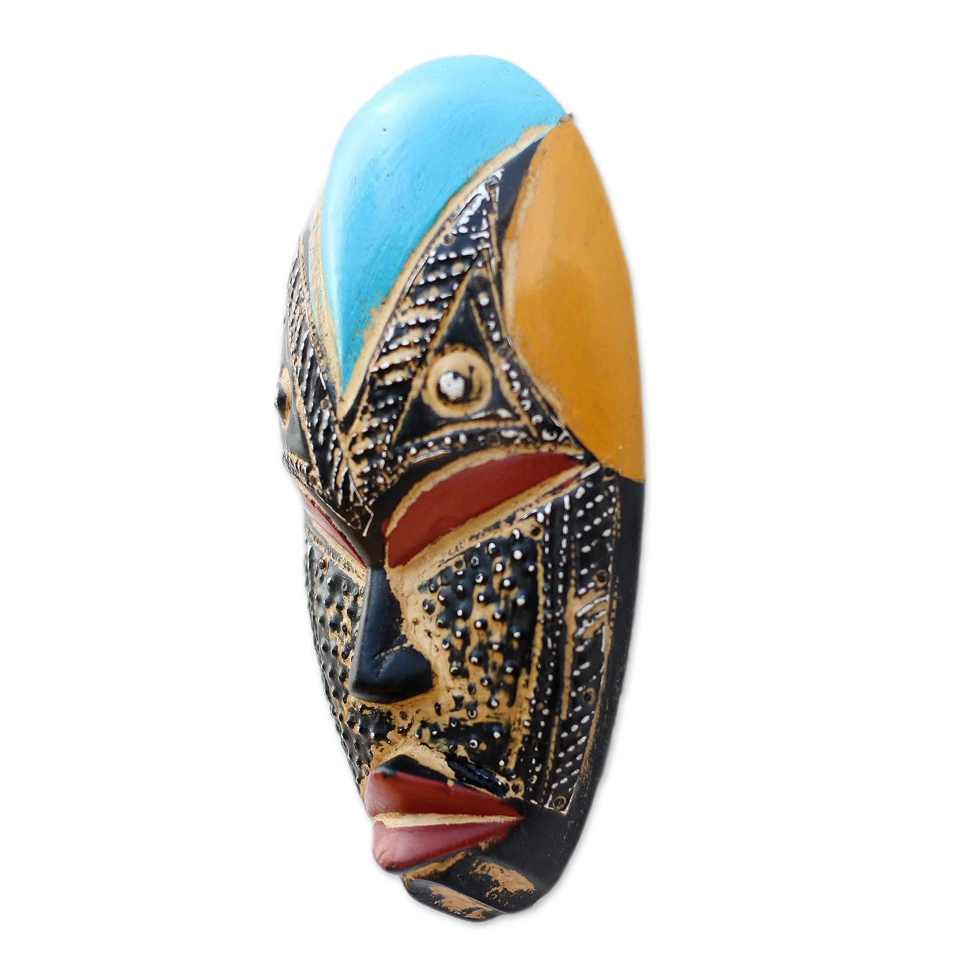 Bheka Hand Carved West African Wood Mask with Aluminum Accents - Image 4