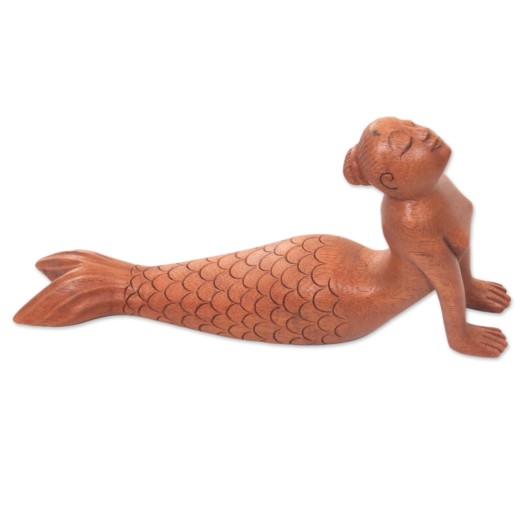Bhujangasana Mermaid Signed Artisan Carved Mermaid and Yoga Theme Wood Sculpture - Image 3