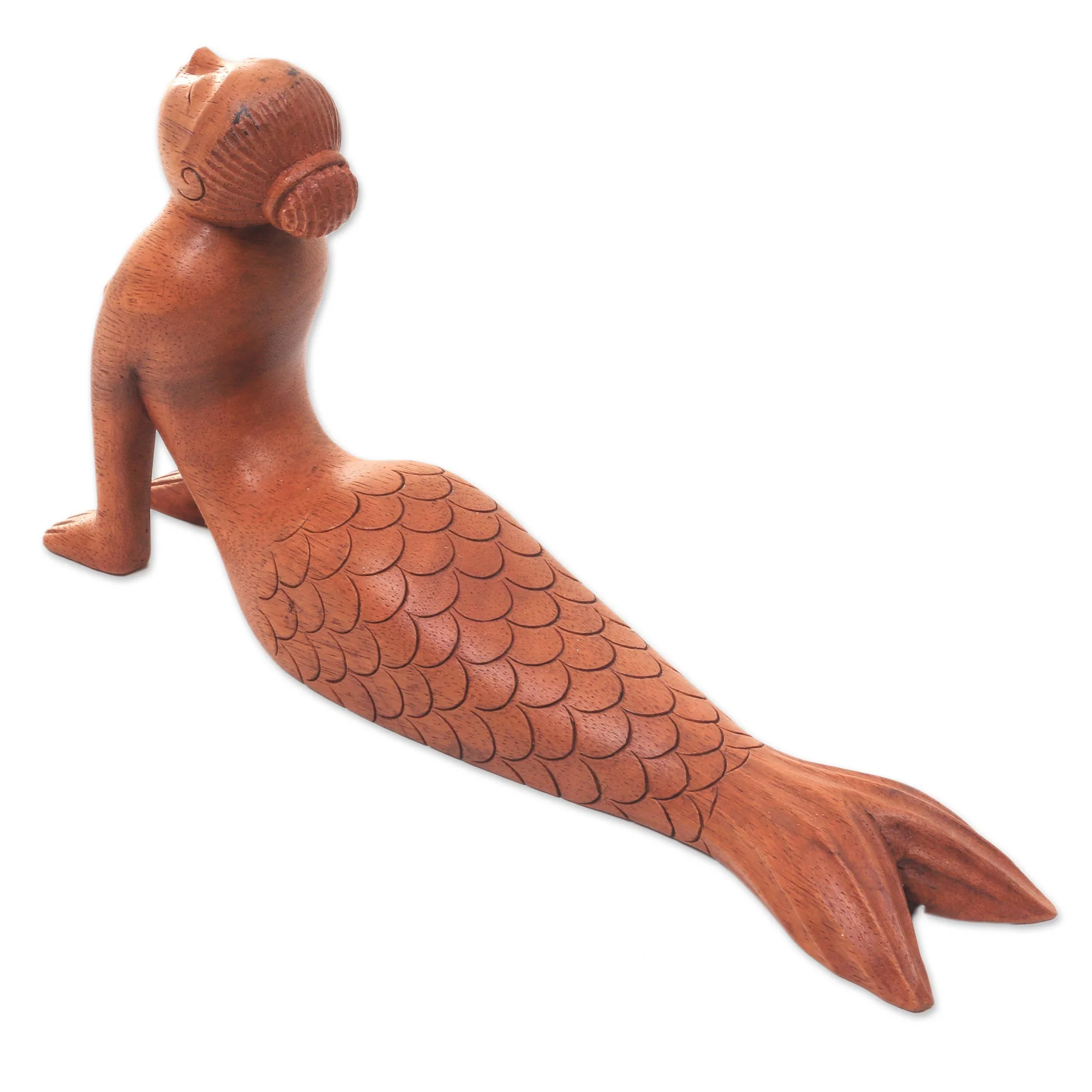 Bhujangasana Mermaid Signed Artisan Carved Mermaid and Yoga Theme Wood Sculpture - Image 4
