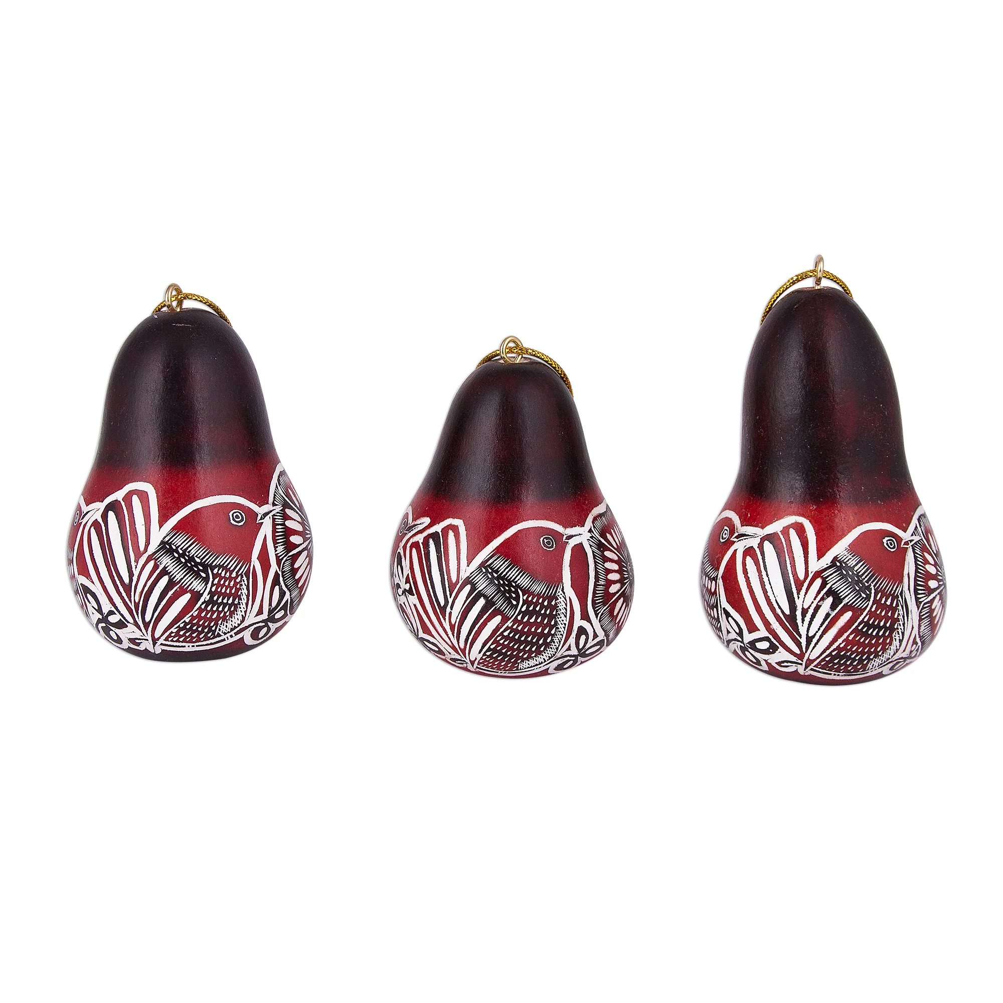 Bird Chorus Hand Crafted Bird and Flower Gourd Ornaments (Set of 3) - Image 2