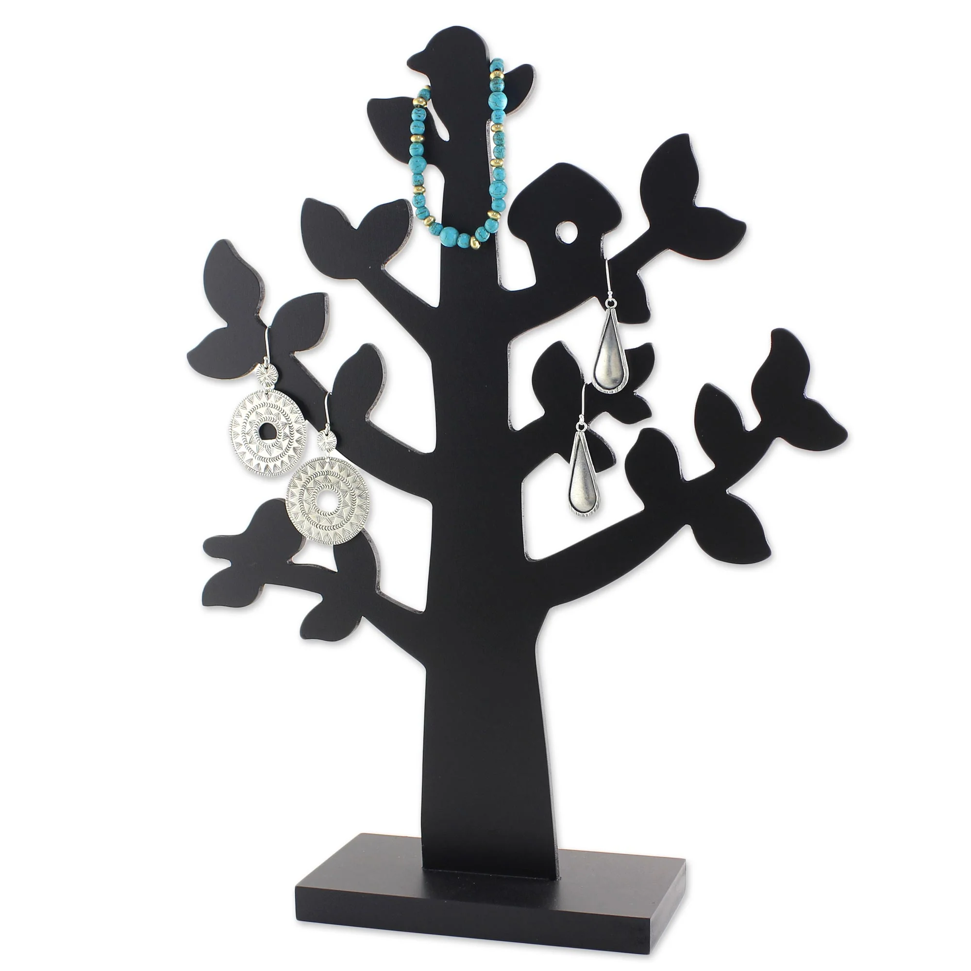Bird Habitat in Black Wood Jewelry Tree with Bird in Black from Thailand - Image 5