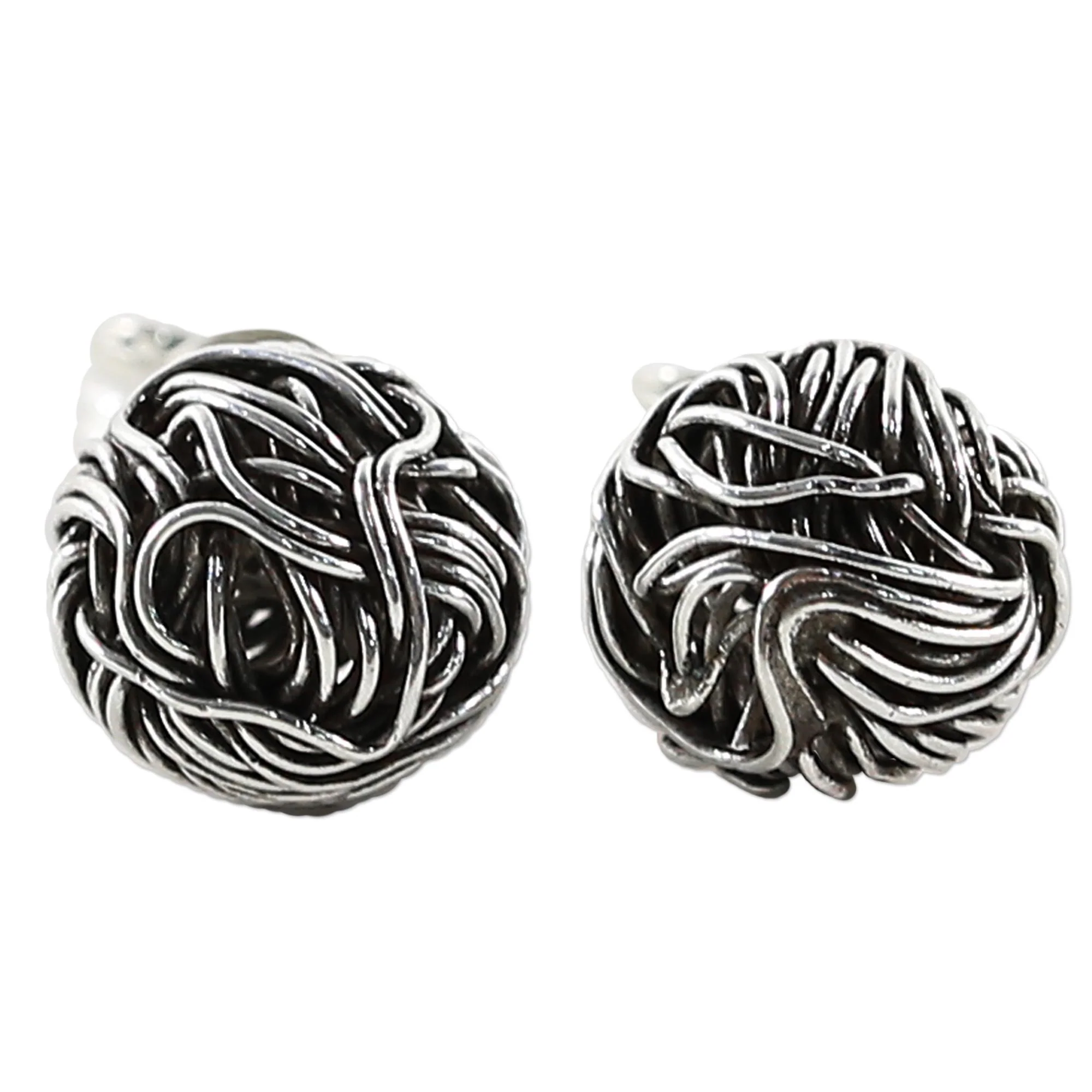 Bird Nests Sterling Silver Stud Earrings Round Shape from Thailand - Image 2