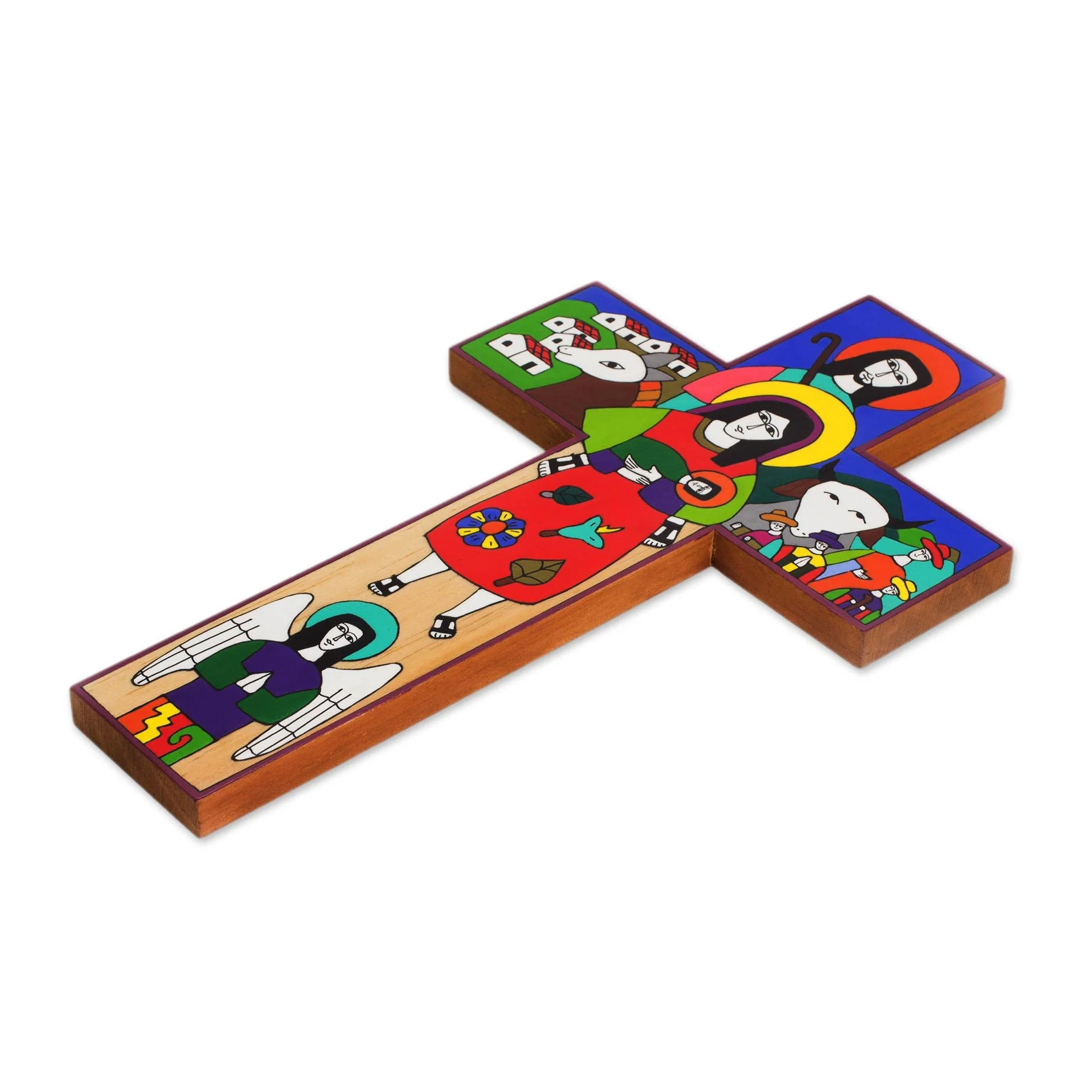 Birth of Jesus Hand-Painted Nativity Pinewood Wall Cross from El Salvador - Image 4