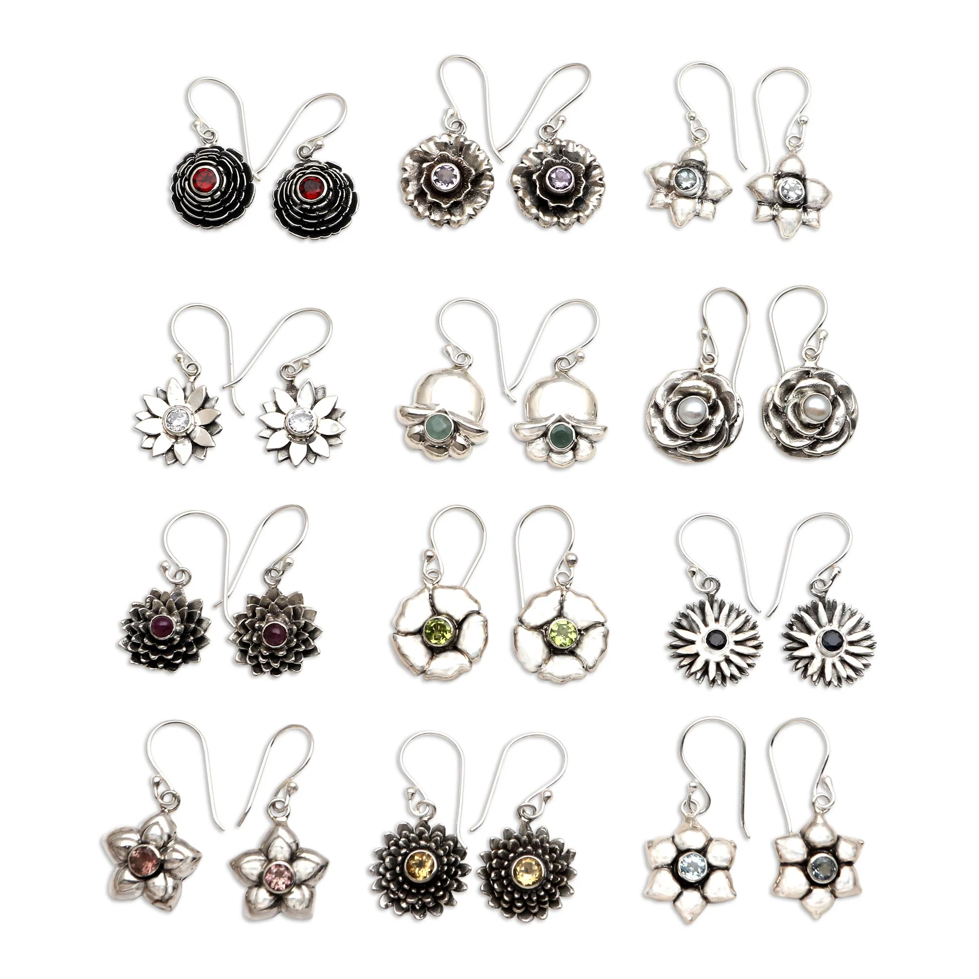 Birthday Flowers Hand Crafted Birthstone Dangle Earrings from Bali - Image 2