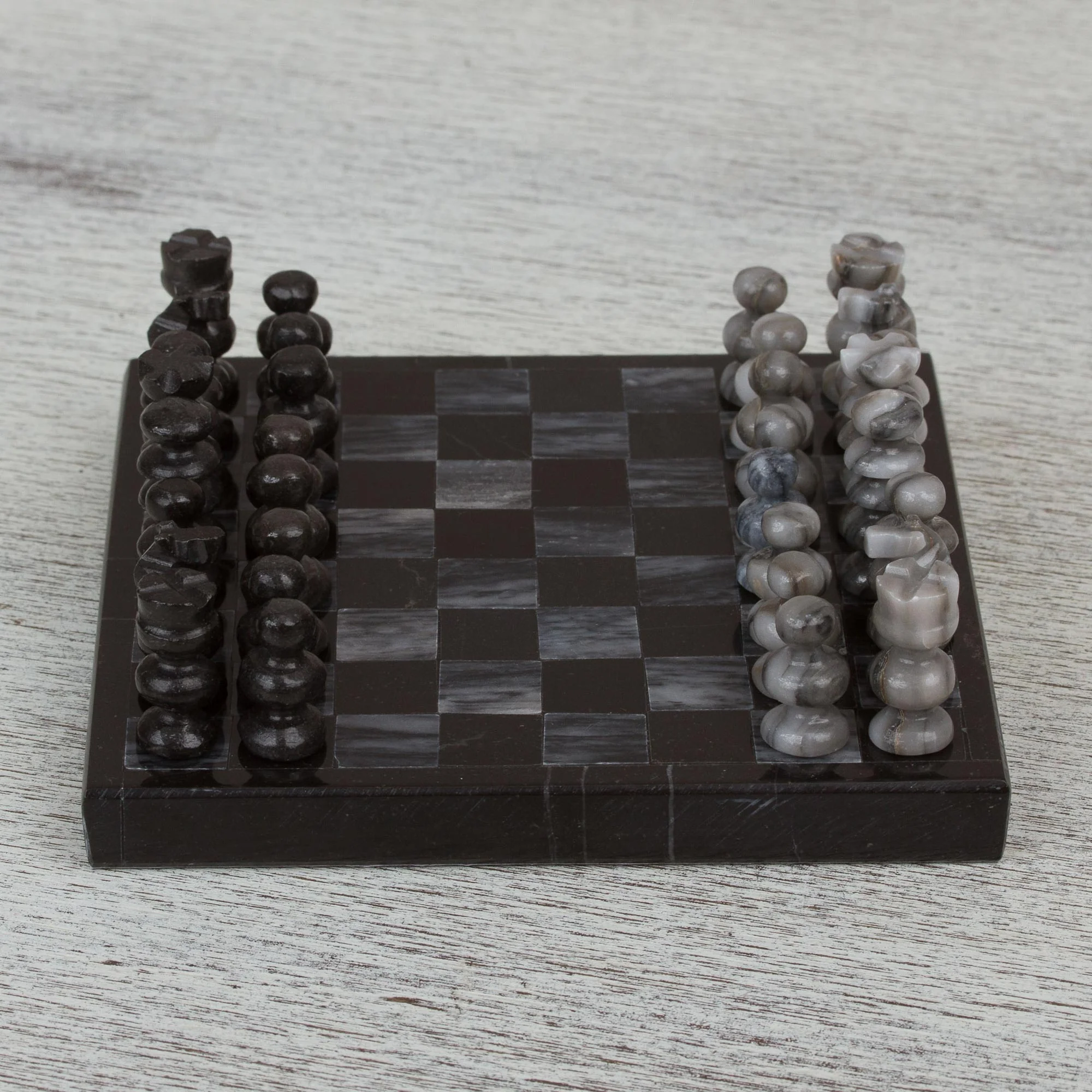 Black and Grey Challenge Handcrafted Mini Marble Chess Set in Black and Grey - Image 3