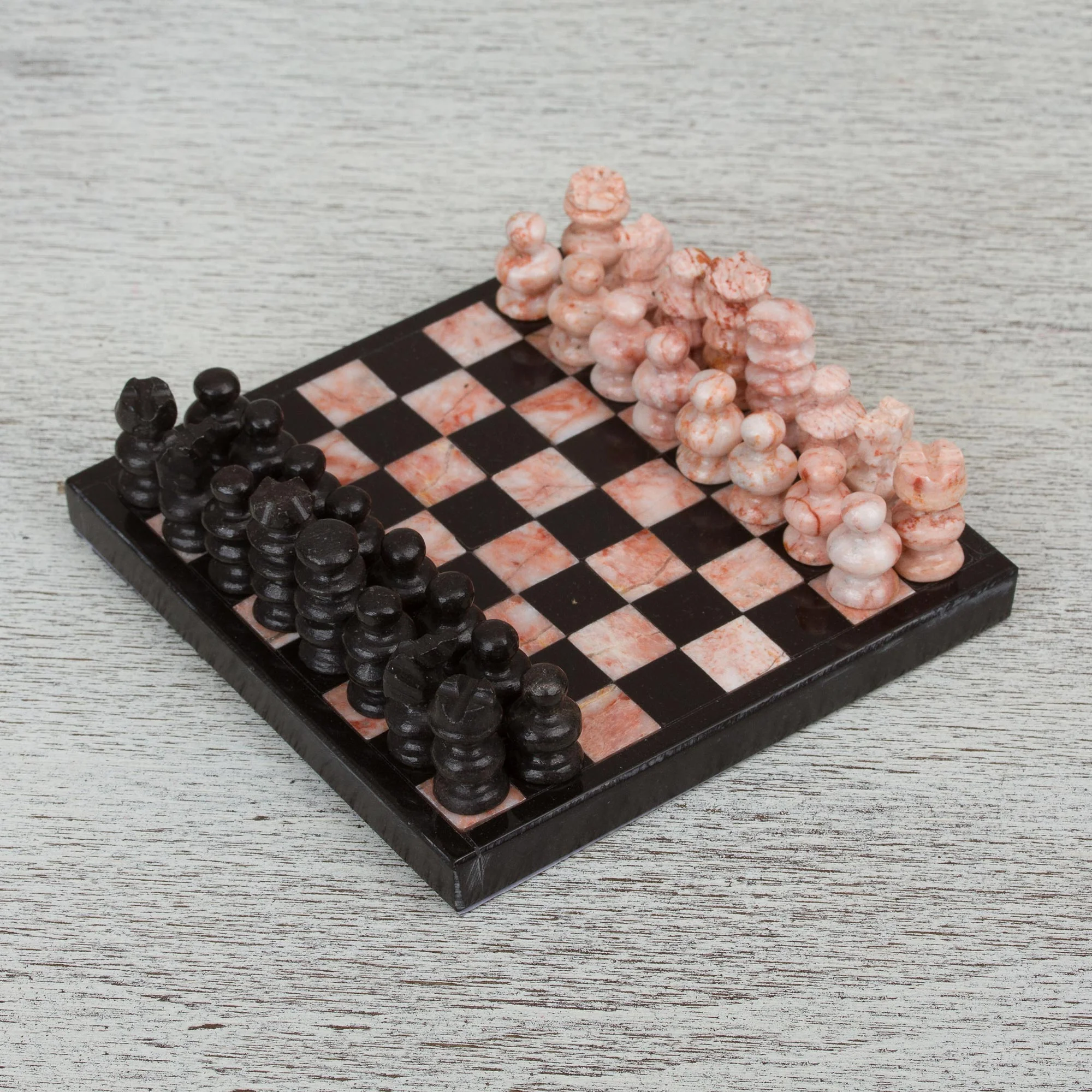 Black and Pink Challenge Marble Chess Set in Black and Pink from Mexico - Image 3