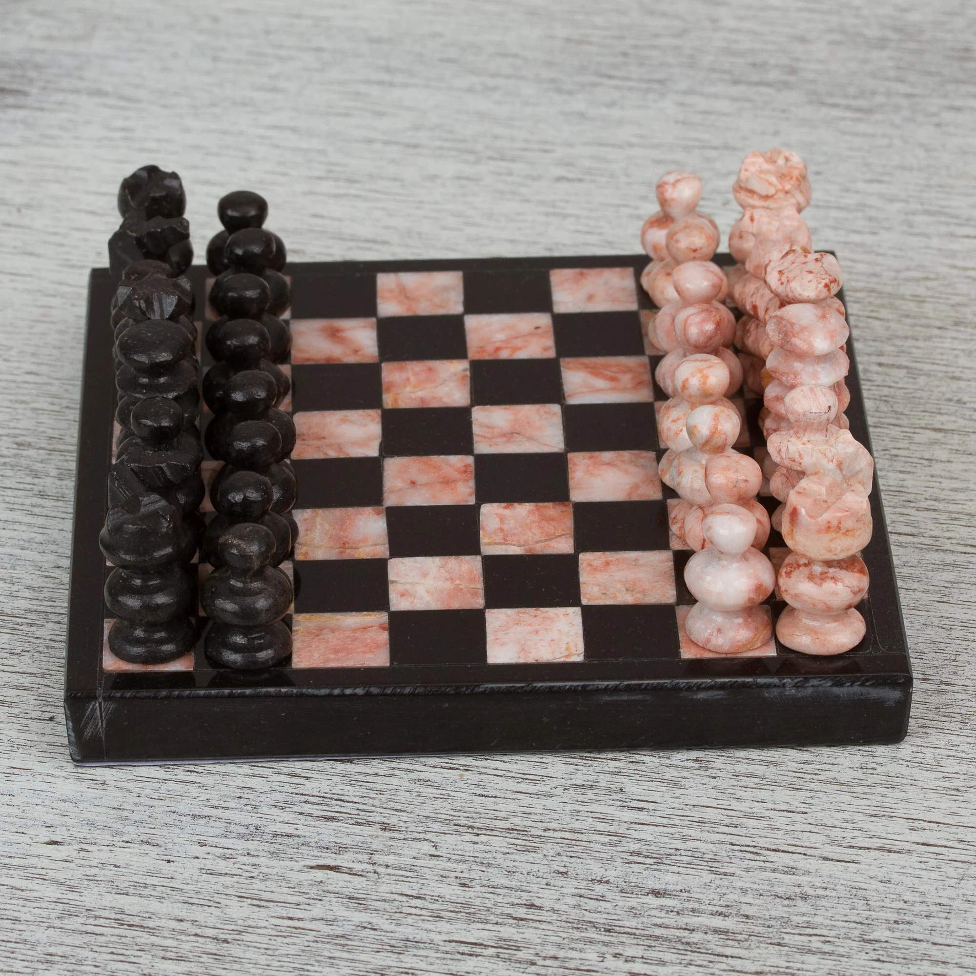 Black and Pink Challenge Marble Chess Set in Black and Pink from Mexico - Image 4