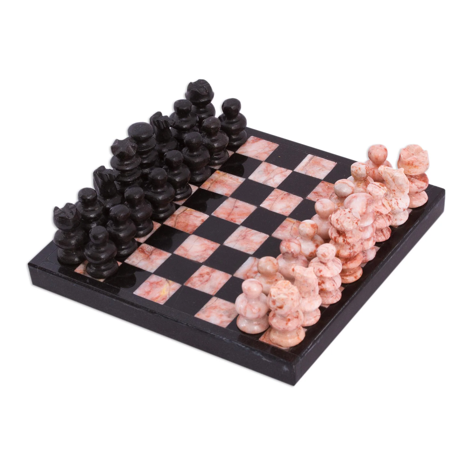 Black and Pink Challenge Marble Chess Set in Black and Pink from Mexico - Image 5