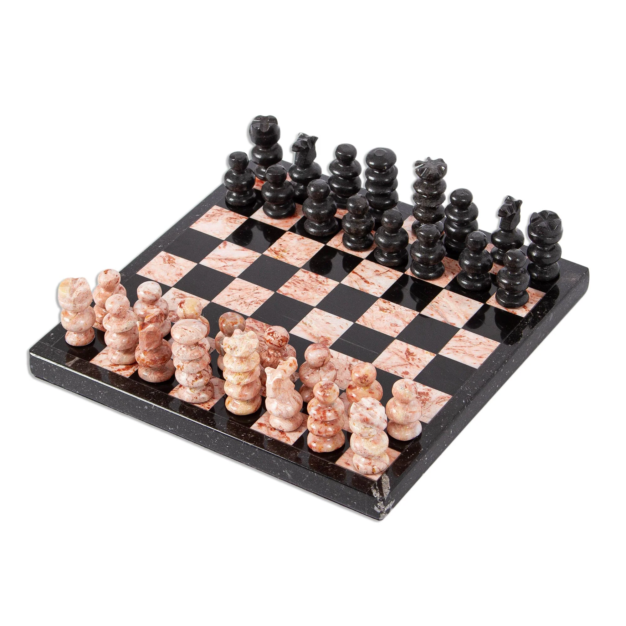 Black and Pink Challenge Marble Chess Set in Black and Pink from Mexico (7.5 in.) - Image 2