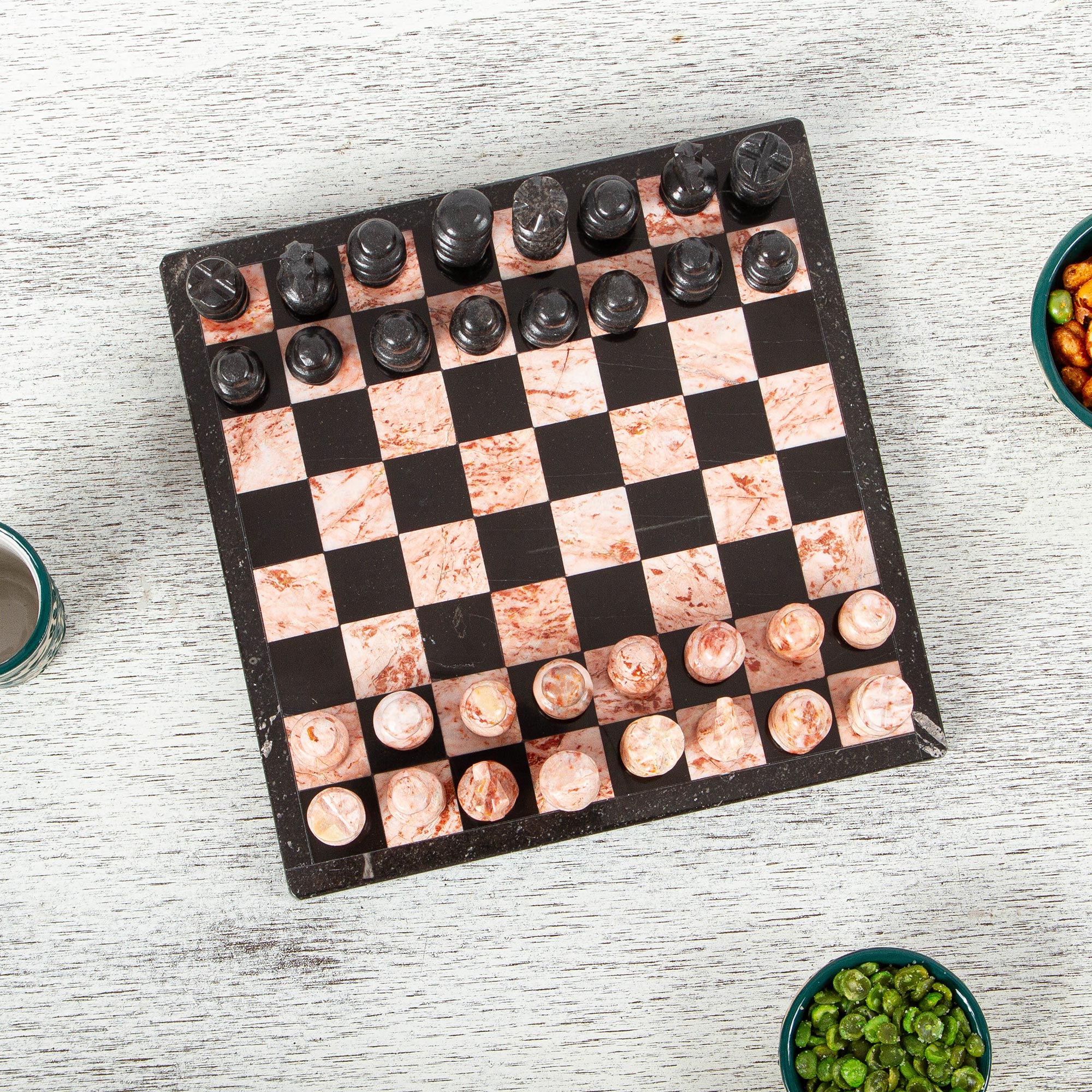Black and Pink Challenge Marble Chess Set in Black and Pink from Mexico (7.5 in.) - Image 3