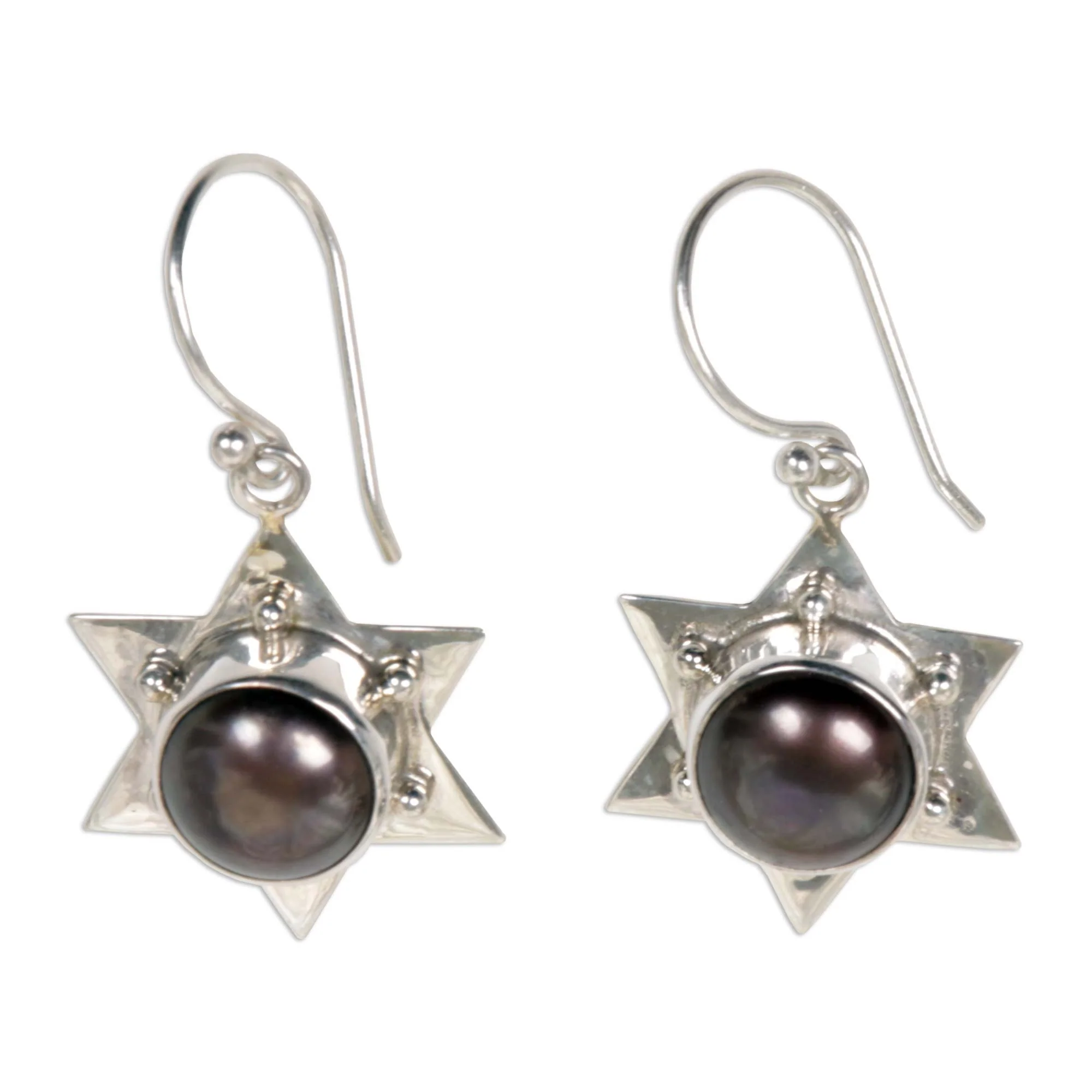 Black Bali Star Sterling Silver Earrings - Image 2