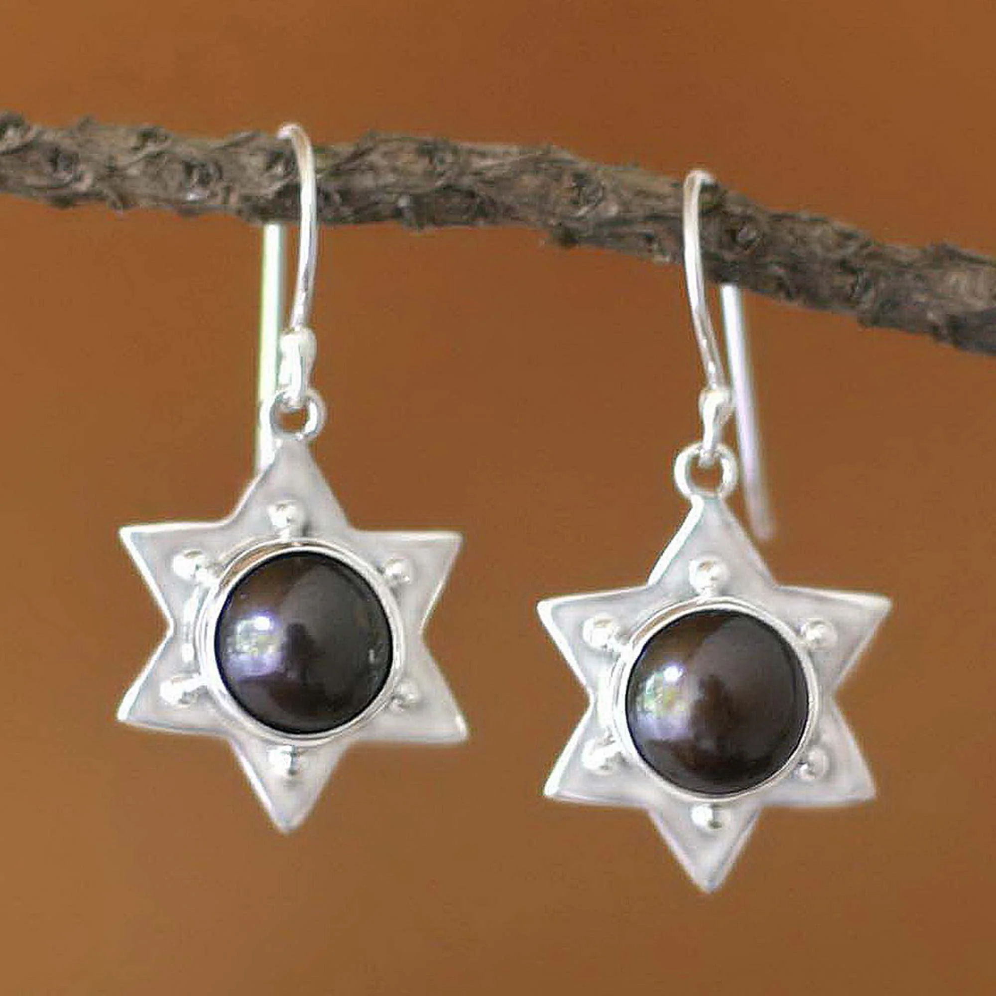 Black Bali Star Sterling Silver Earrings - Image 4