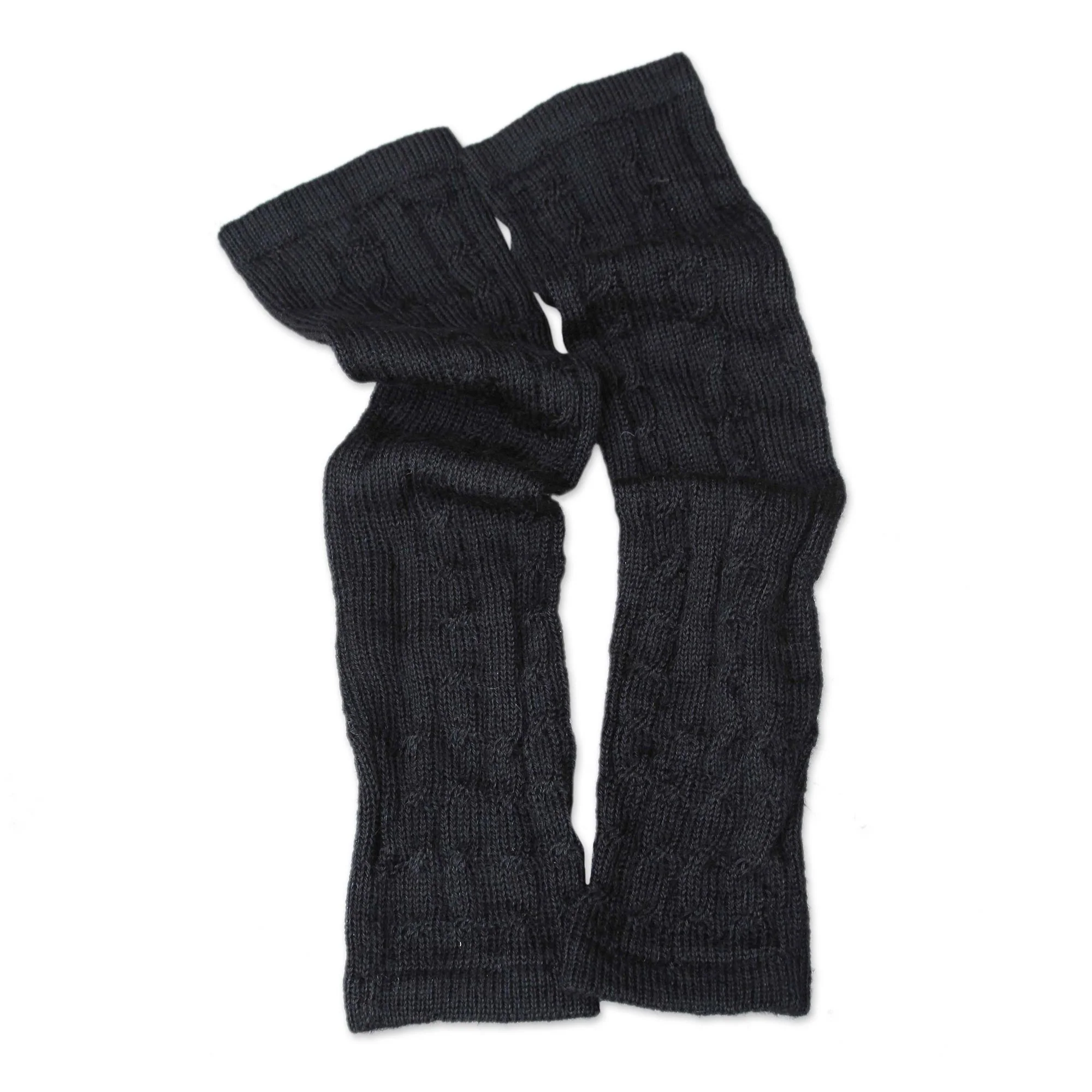 Black Braids Alpaca Arm Warmer Mitts - Image 2