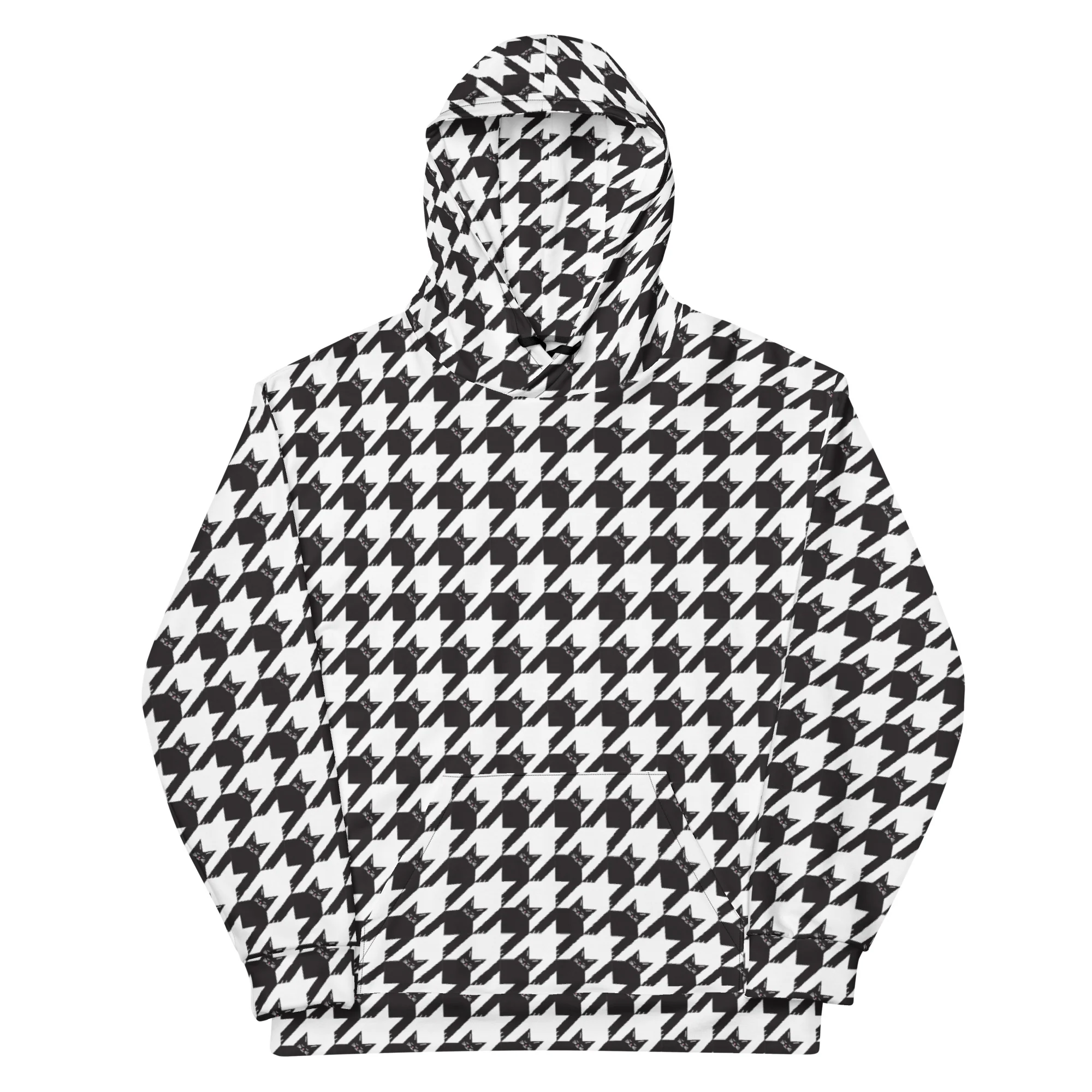 Black Cat Houndstooth All Over Print Hoodie - Image 2