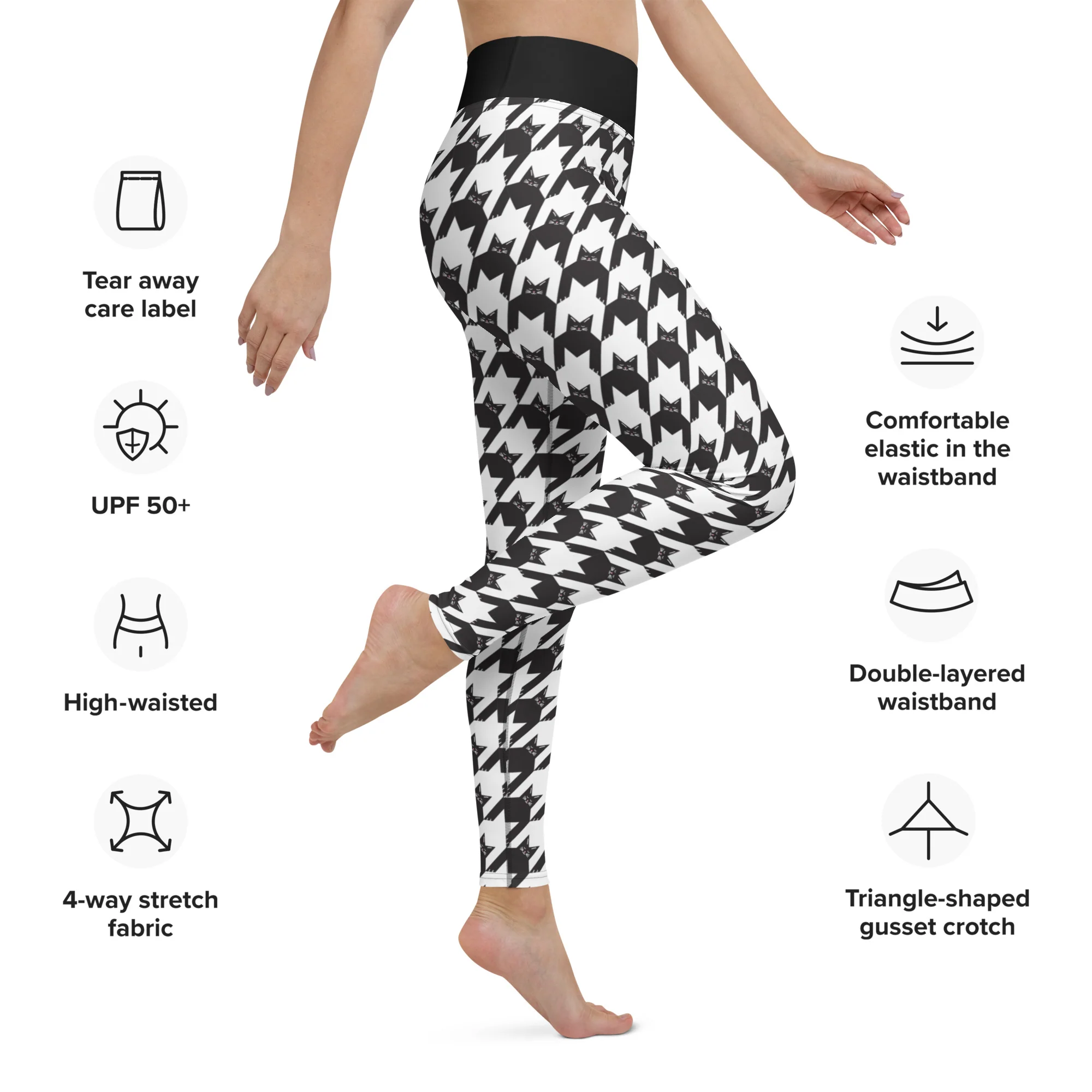 Black Cat Houndstooth All Over Print Leggings - Image 2