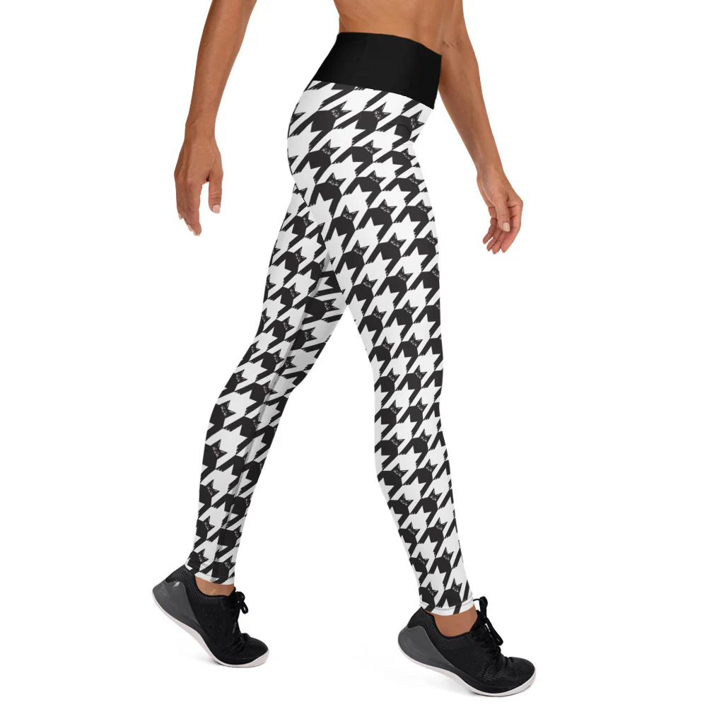 Black Cat Houndstooth All Over Print Leggings - Image 5