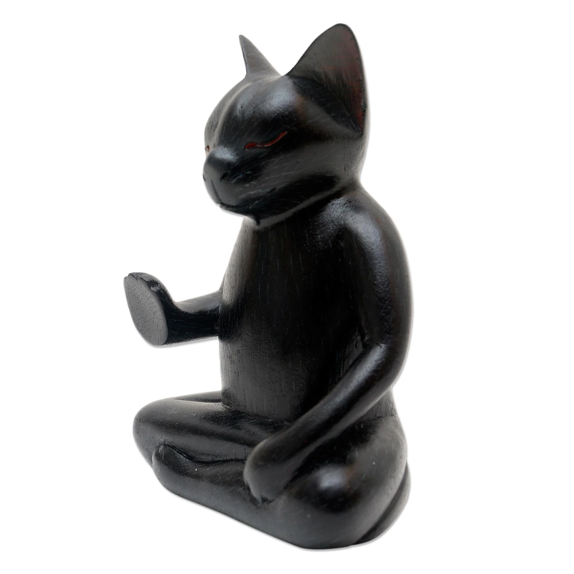 Black Cat Meditates Wood Statuette of Black Cat Meditating - Image 4