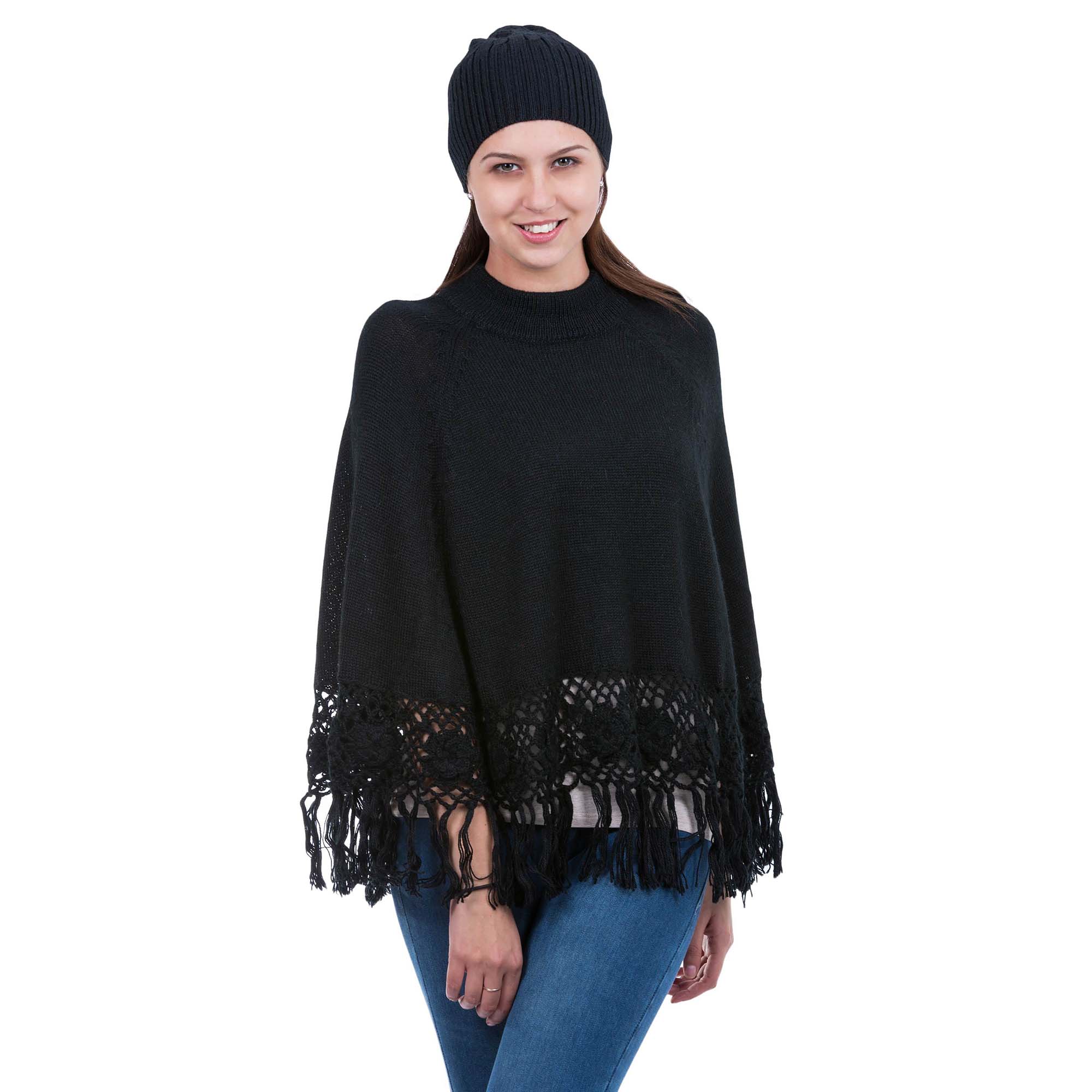 Black Coffee Alpaca Blend Poncho and Hat - Image 2